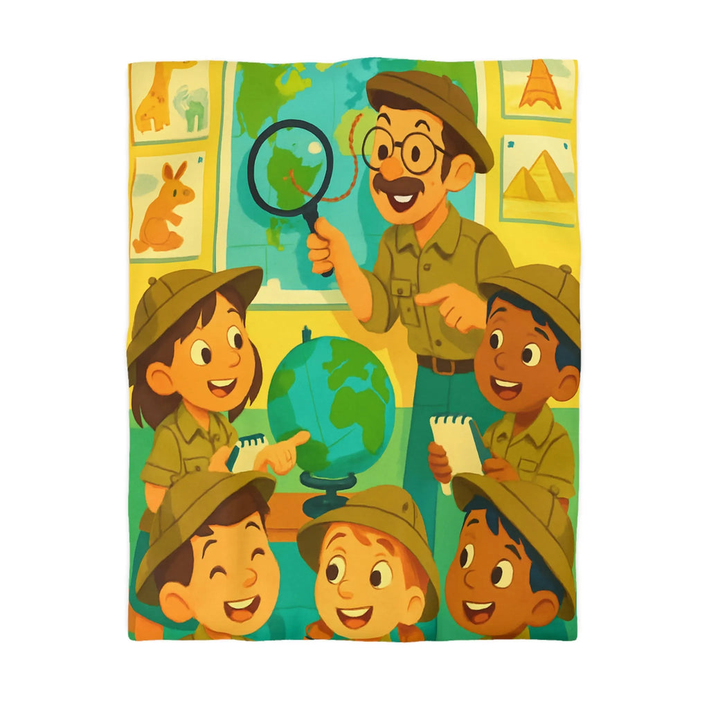 Housse de Couette Enfants Explorateurs : Monde Aventure, Couleurs Vives, Design Éducatif