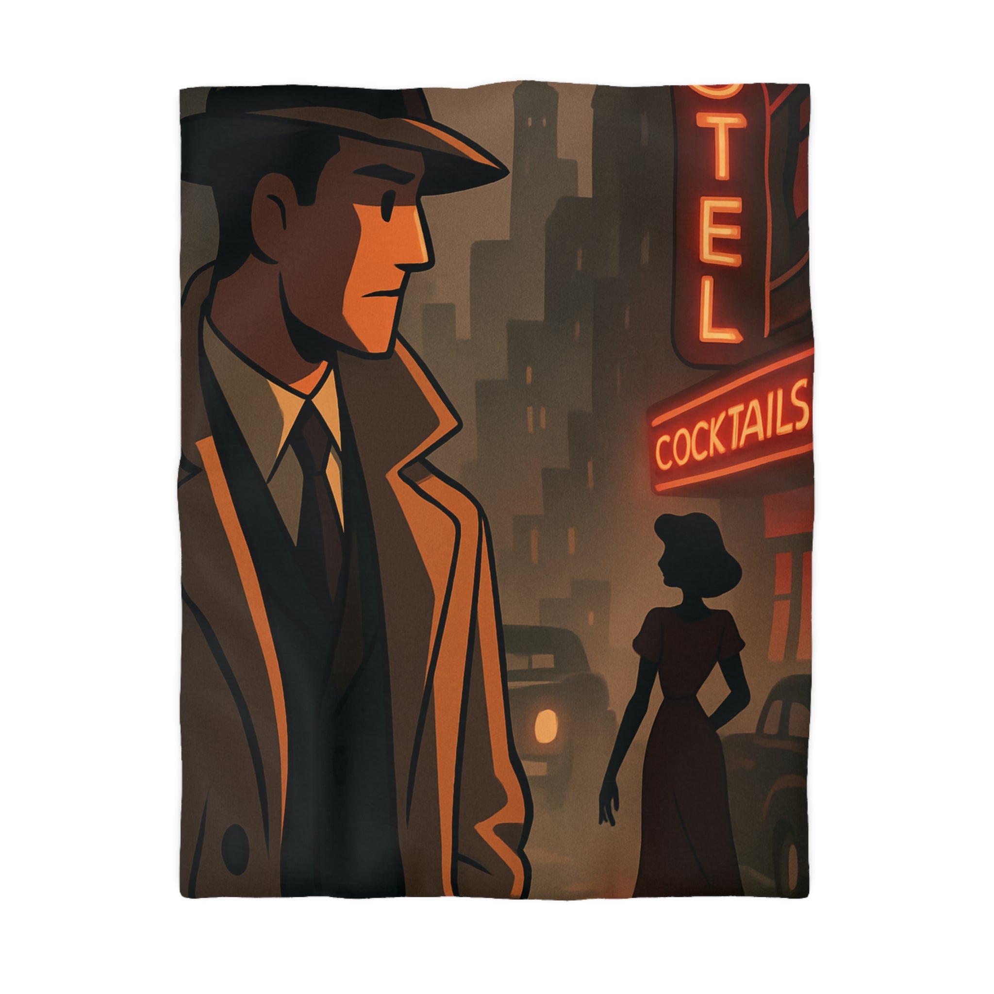 Housse de Couette Noir et Rouge, Design Rétro Vintage, Atmosphère de Film Noir