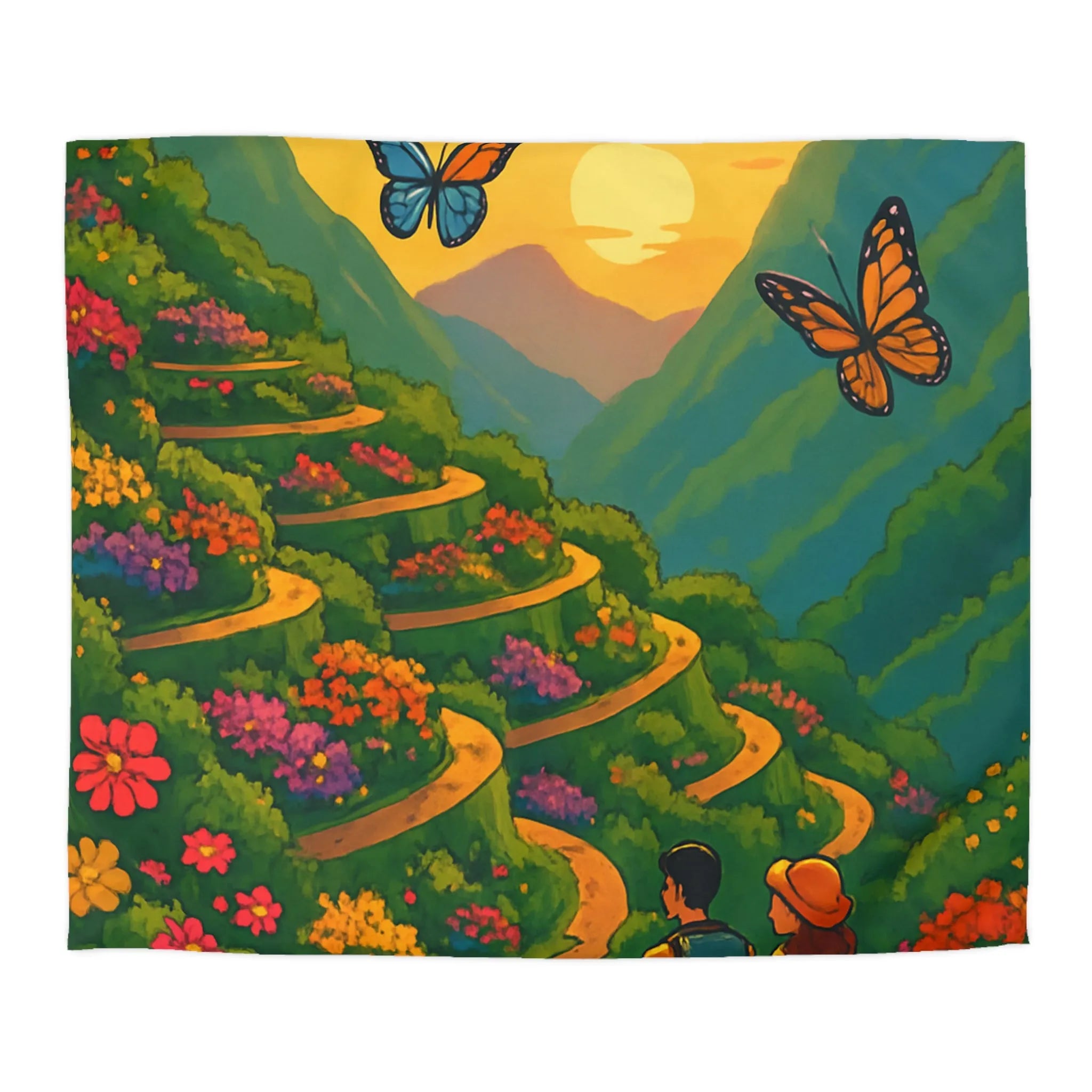 Explorez la Nature Féérique : Housse de Couette Enchantée Adulte avec Papillons et Montagnes