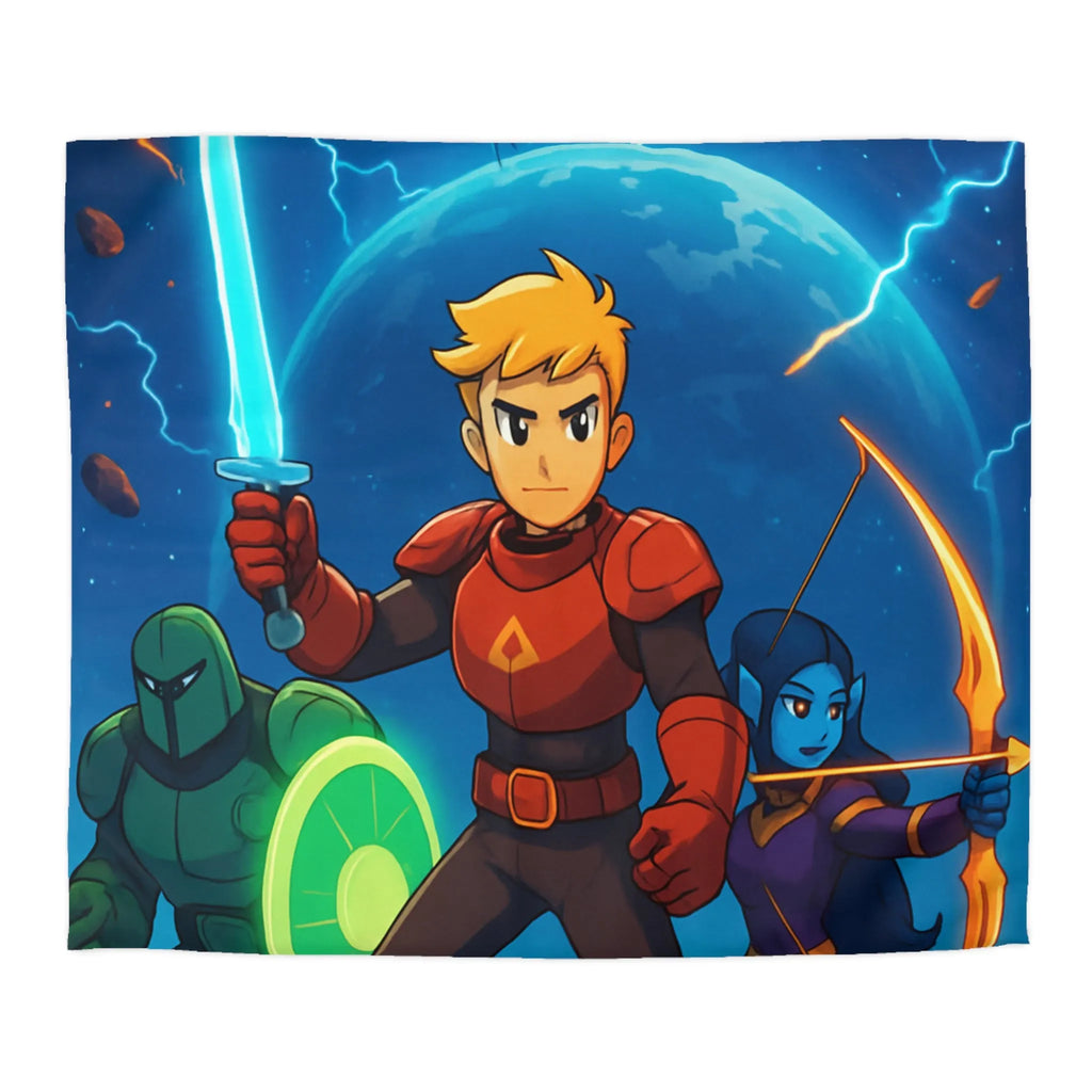 Housse de couette épique aventure galactique pour enfants avec héros et guerriers colorés