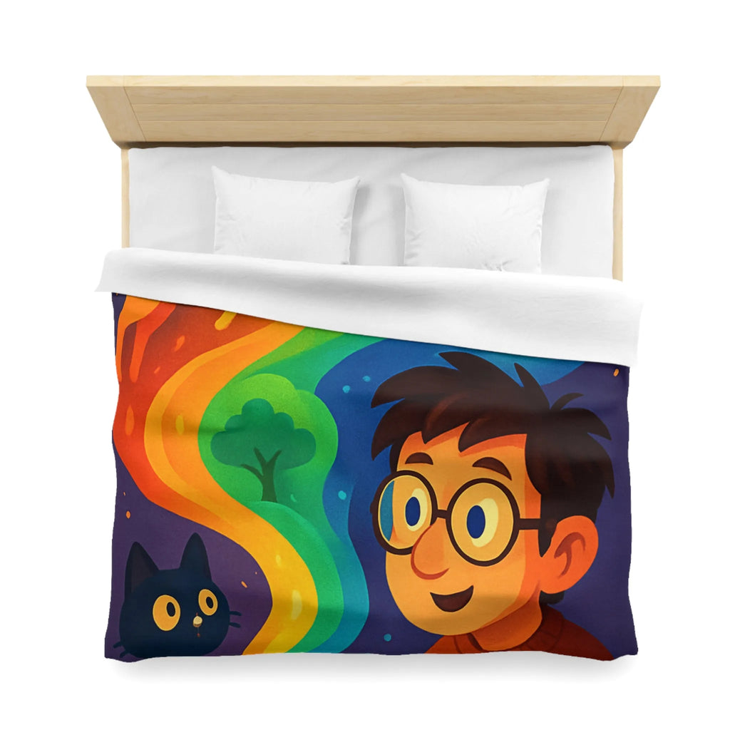 Housse de couette colorée illustrée avec artiste, palette et animaux fantastiques