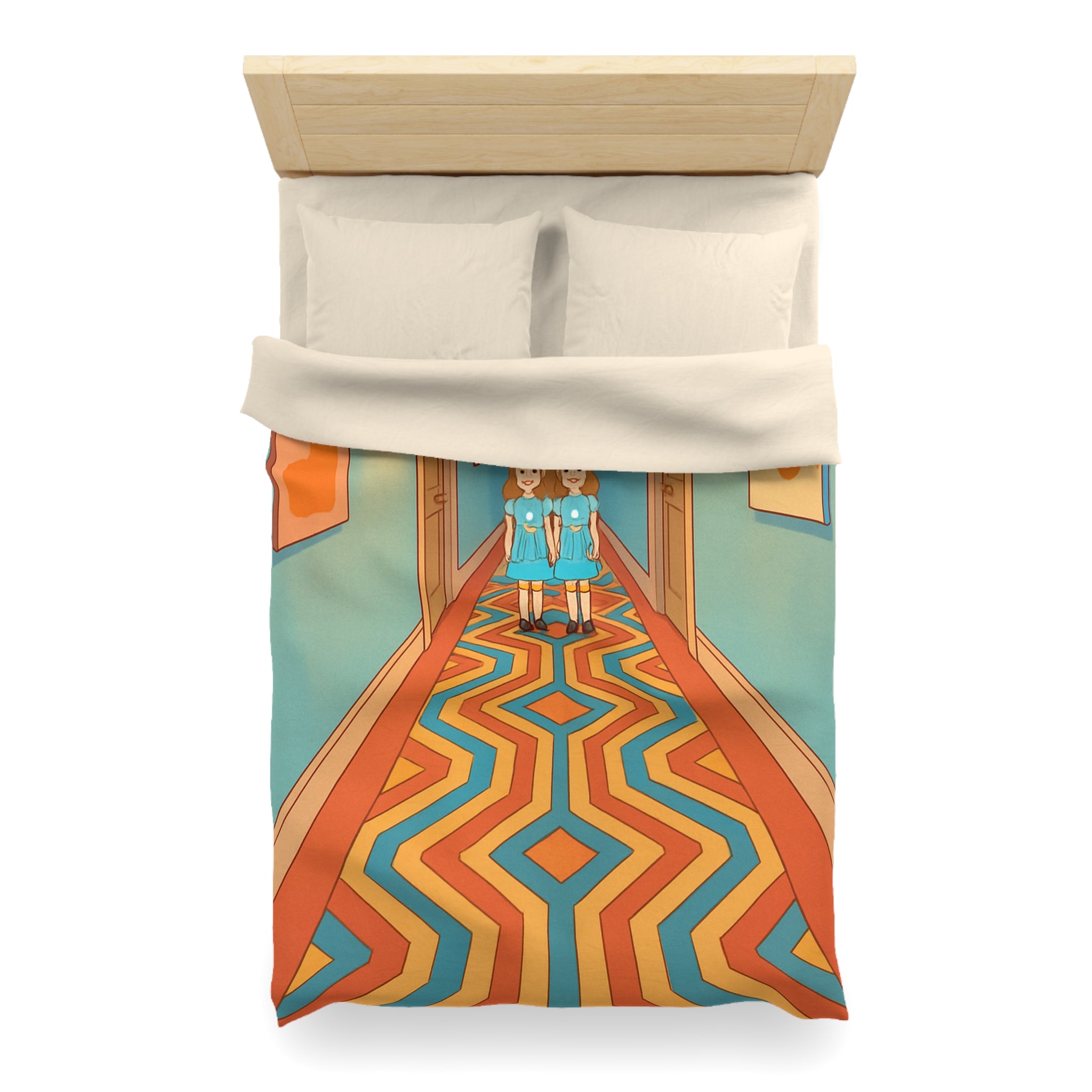 Housse de couette motif géométrique rétro et ambiance inspirée de films classiques d'horreur