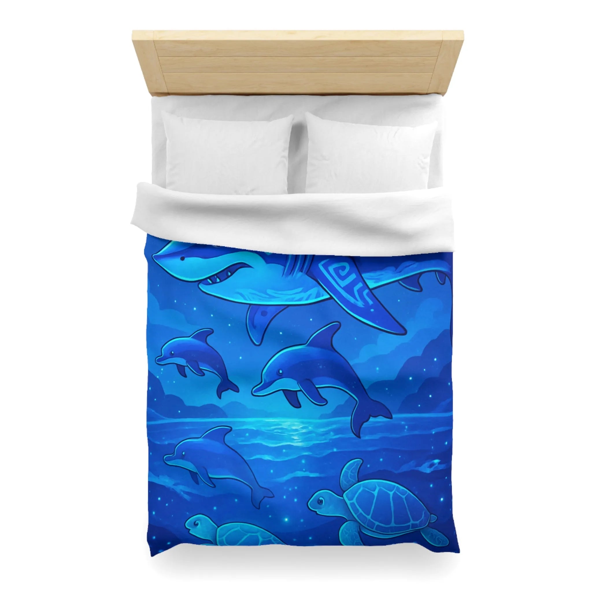 Housse de couette artistique océan avec requin, dauphins et tortues pour relaxation ultime
