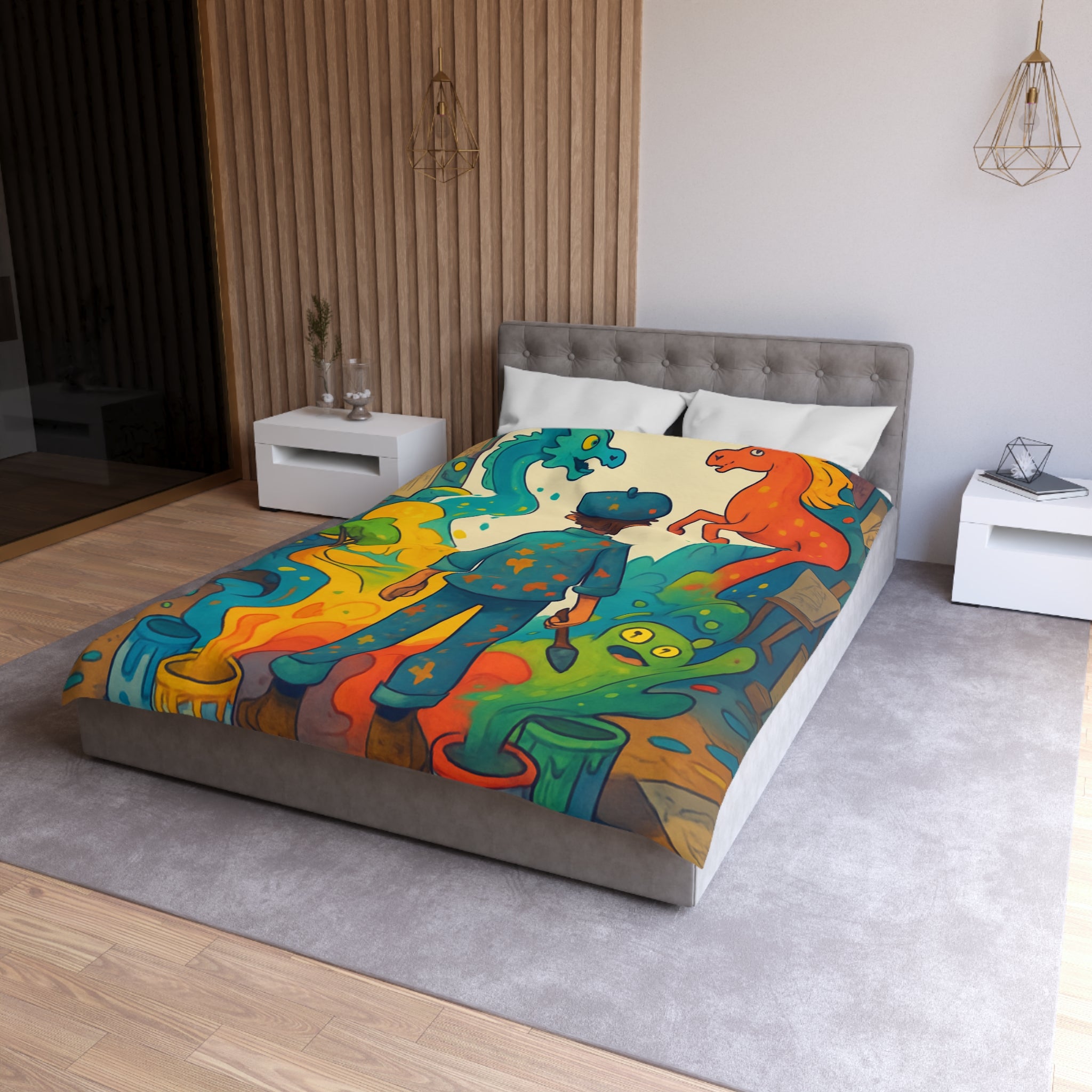 Housse de Couette Microfibre Motif Créatif Original Style Contemporain Chambre Élégante