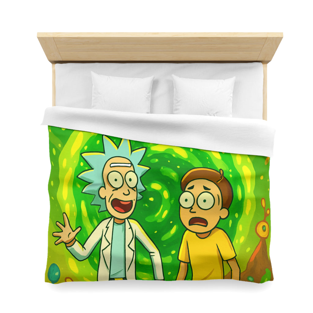 Housse de couette thème dimension aventure verte avec duo explorateur et planète lumineuse