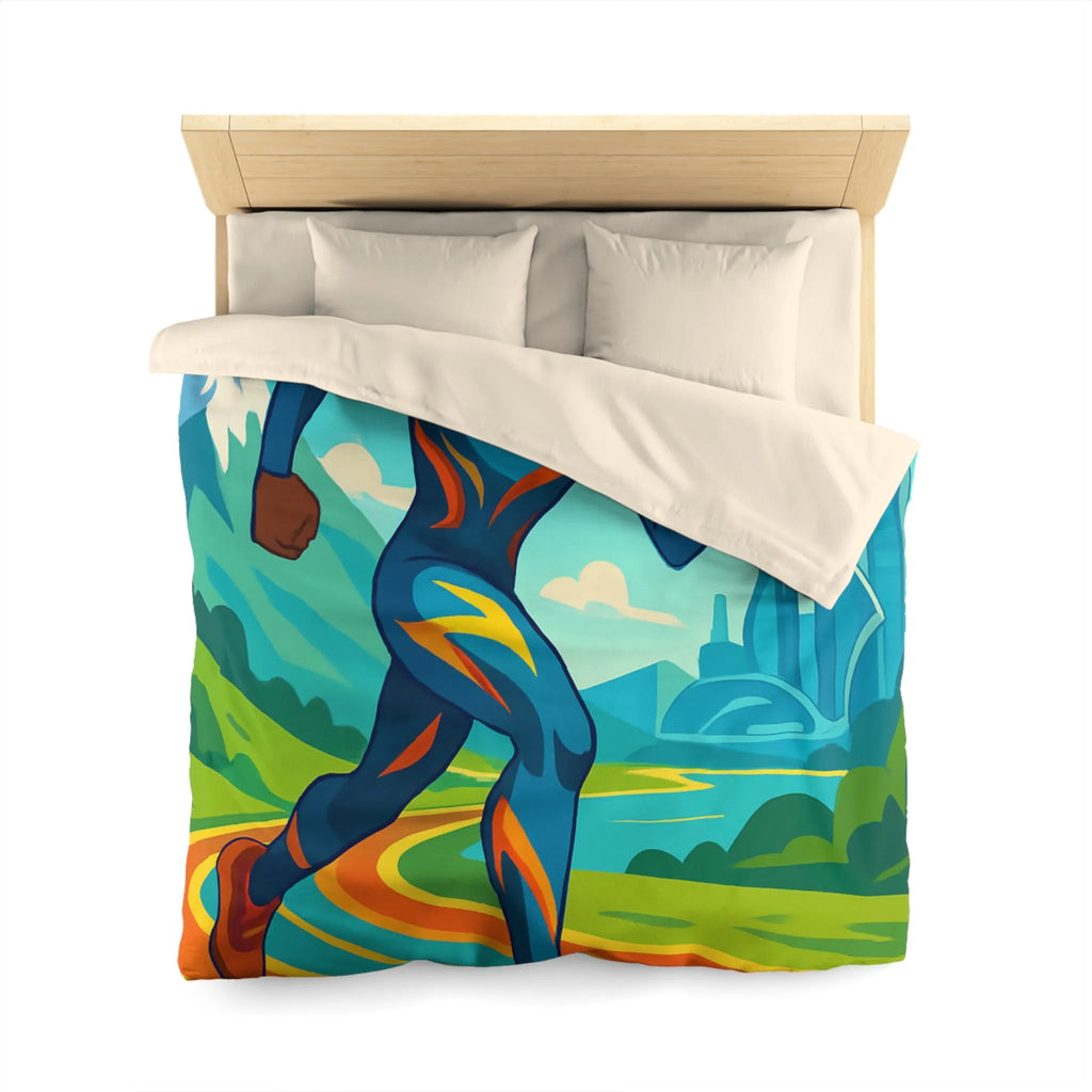 Housse de couette colorée pour chambre futuriste avec coureur et drones volants