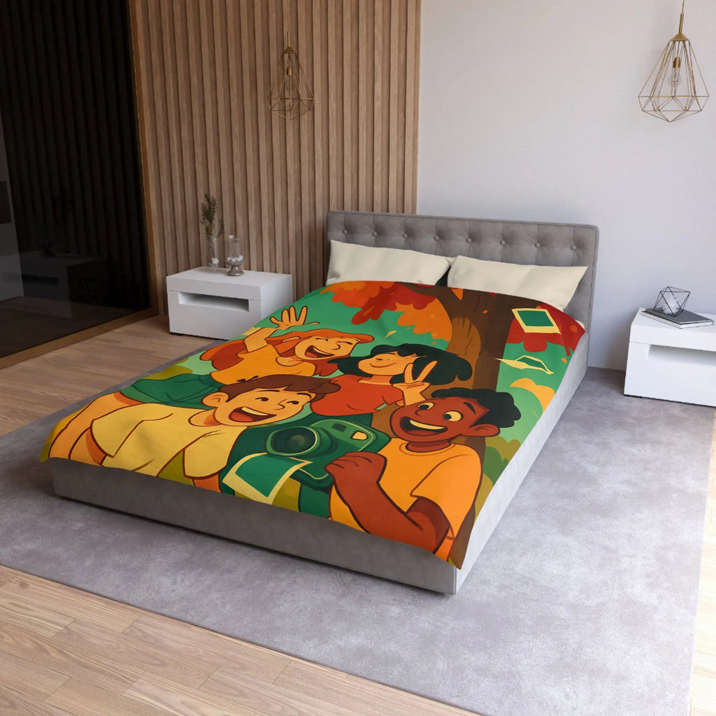 Housse de Couette Enfants Arborant Motif Nature et Joie Automnale Avec Polaroids