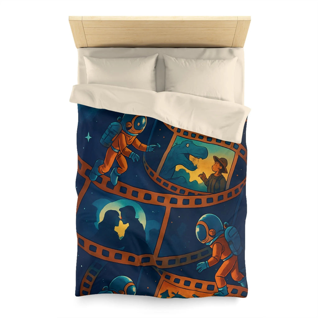 Housse de couette cosmos rêveur avec astronautes et séquences cinématographiques vintage