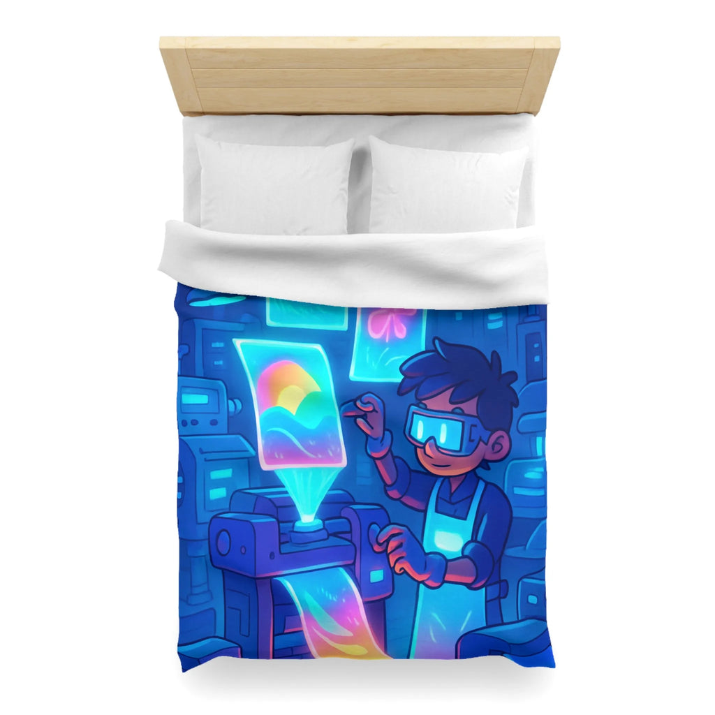 Housse de couette avec design futuriste lumineux d'imprimante et personnage créatif