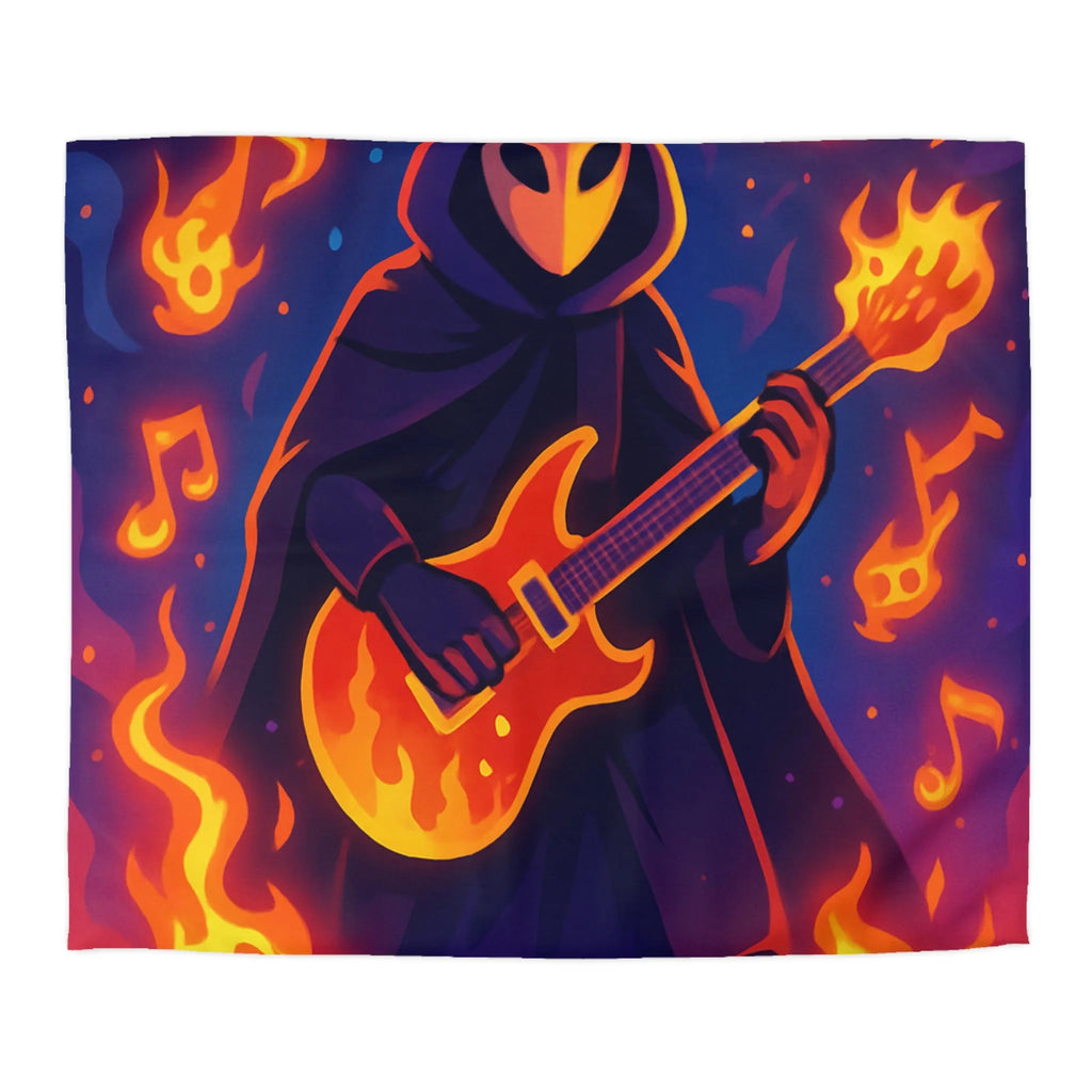 Housse de Couette Envoûtante avec Musicien Mystérieux Jouant de la Guitare en Flammes