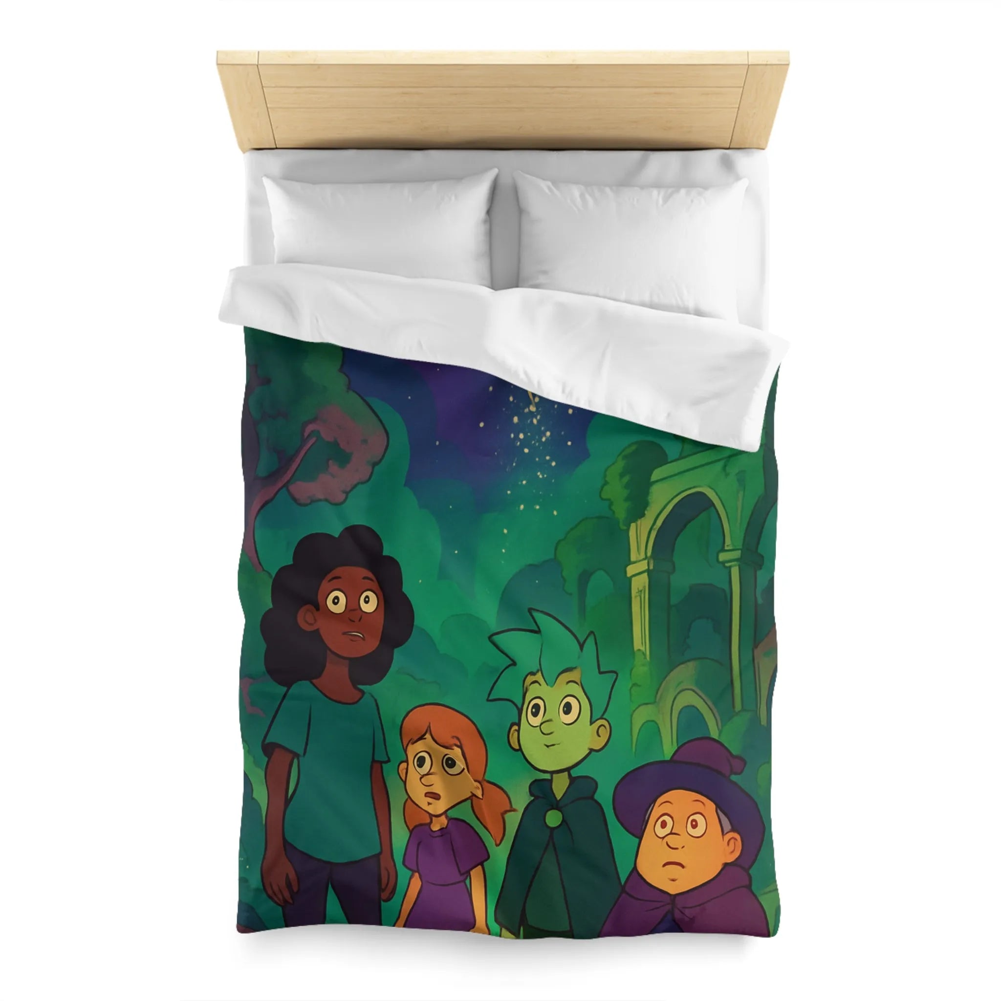 Housse de Couette Enfant : Quatre Aventuriers Sous une Comète Éblouissante et Mystique