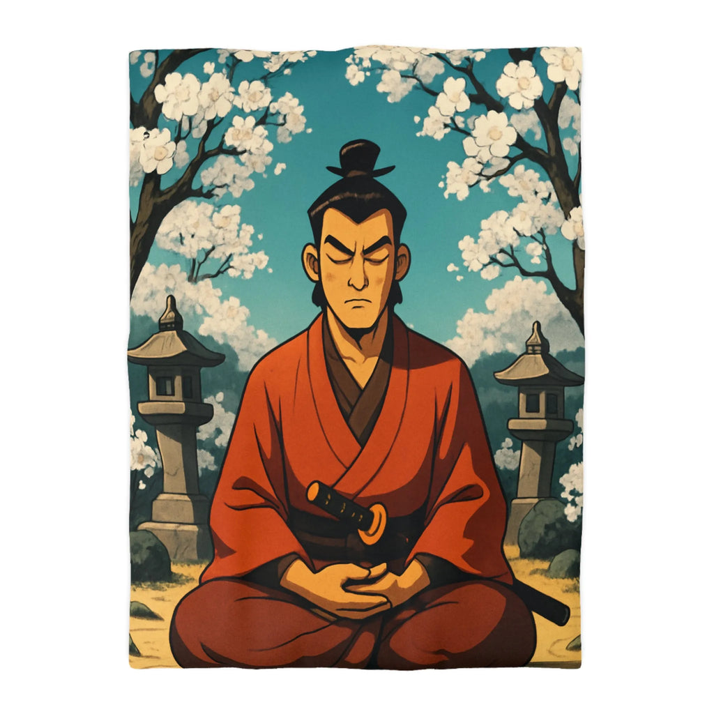 Housse de couette avec design de méditation sereine sous cerisiers en fleurs