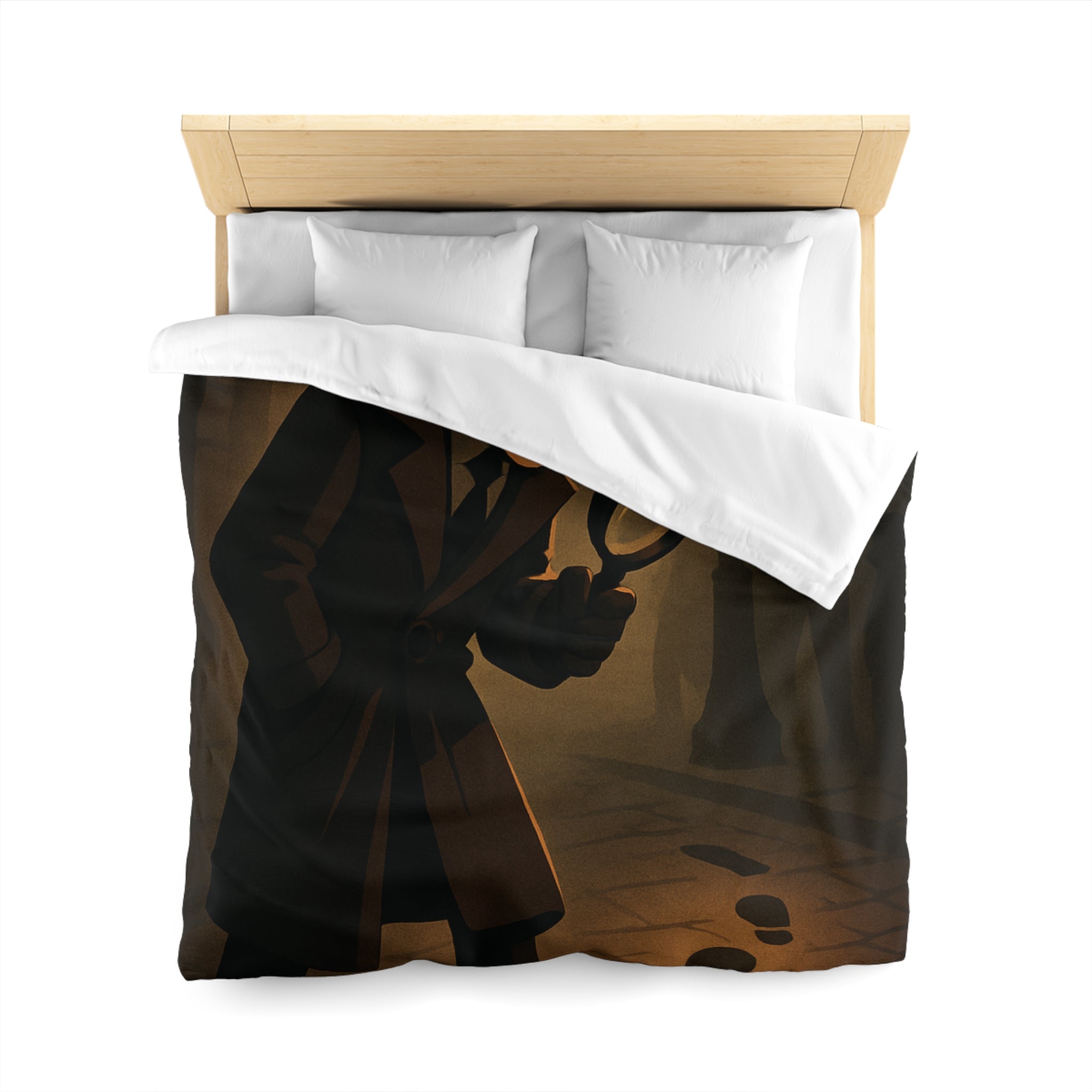 Housse de couette mystérieuse détective sombre rue nocturne silhouette investigation piste intrigante