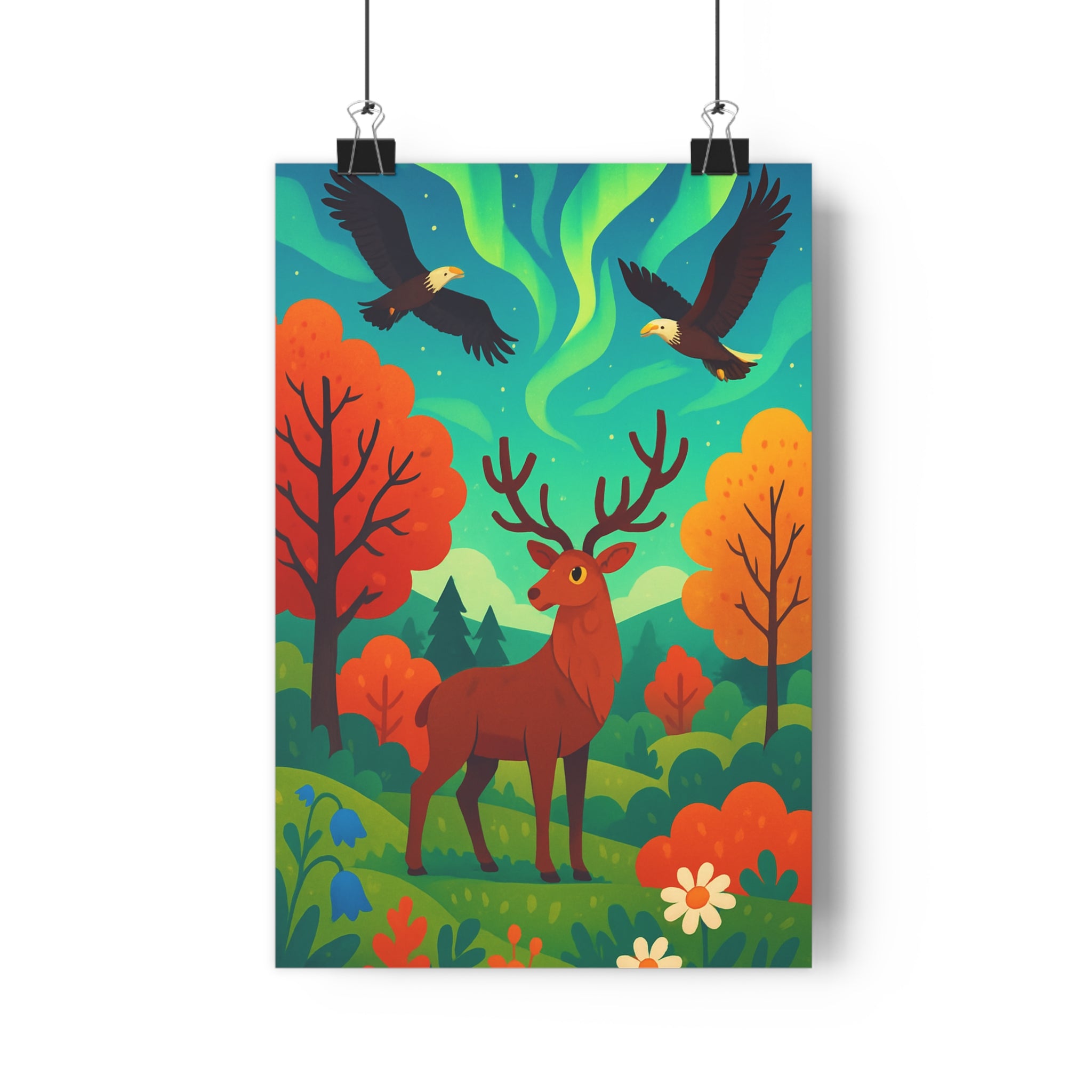 Poster décoratif nature cerf forêt colorée automne vibrant salon chambre style serein captivant art