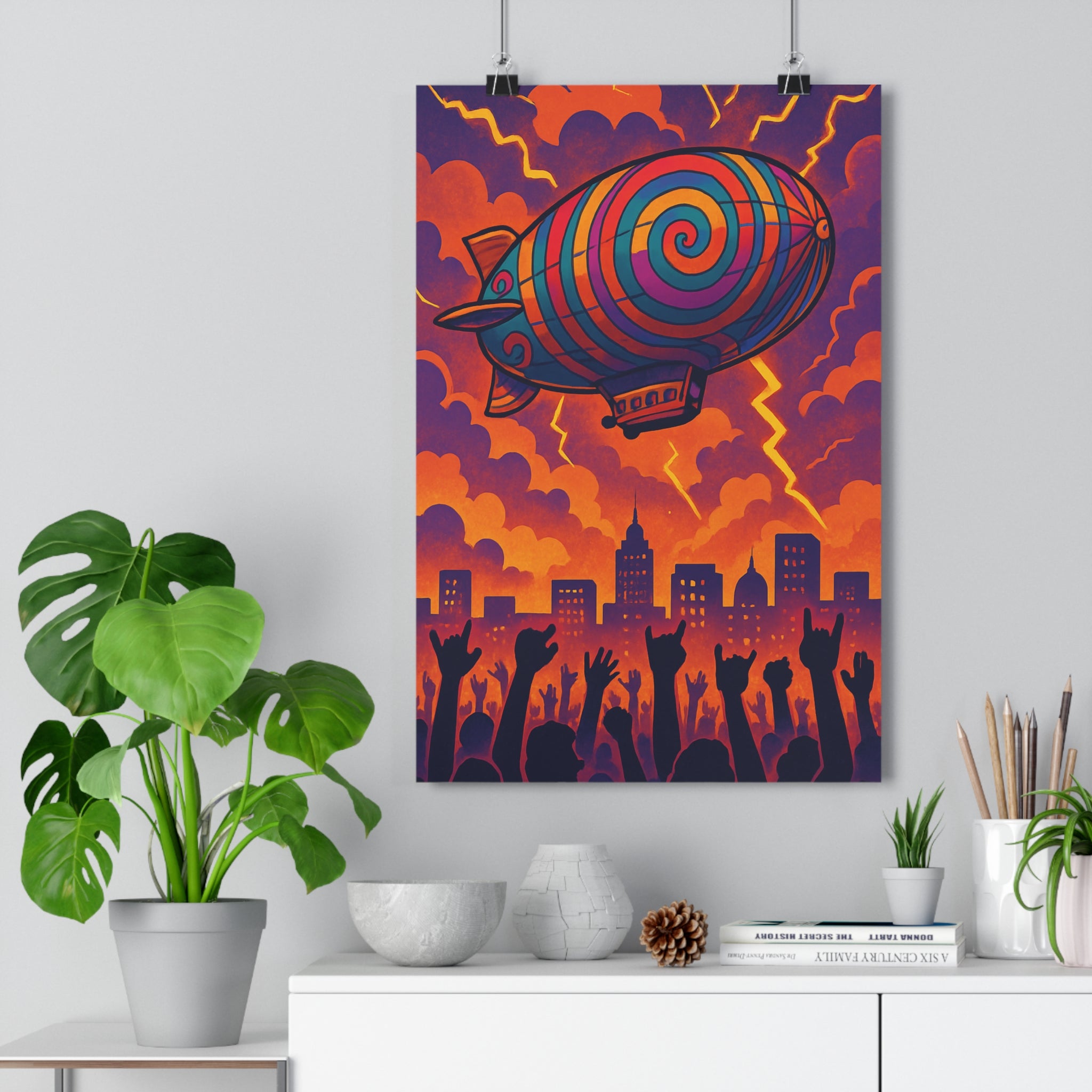 Poster décoratif psychédélique coloré moderne violet orange bleu salon chambre dynamique festival unique qualité