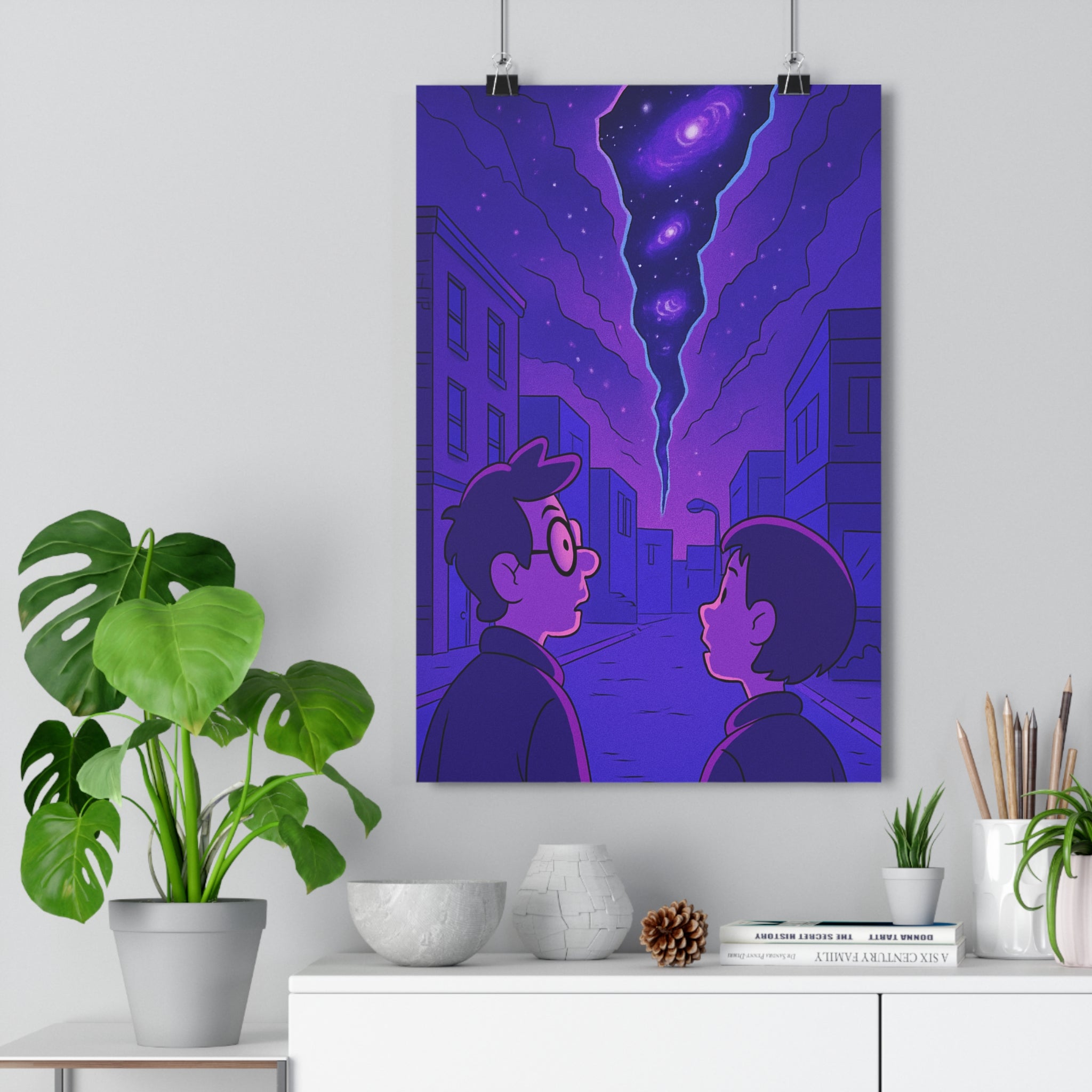 Poster décoratif moderne anime violet bleu mystère cosmos chambre bureau ambiance urbaine fascinant 30x46