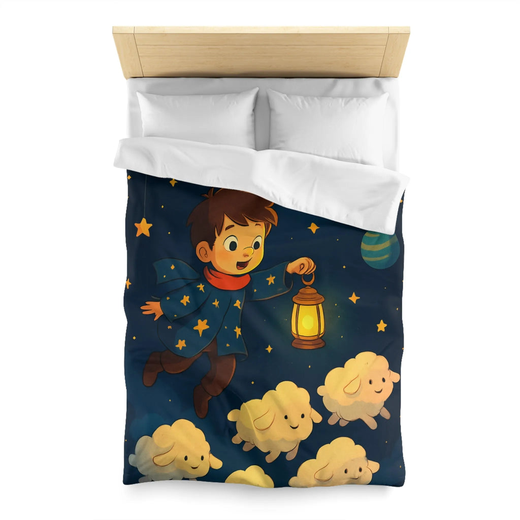Housse de couette enfant rêveur avec étoiles, lune et moutons volants mignons