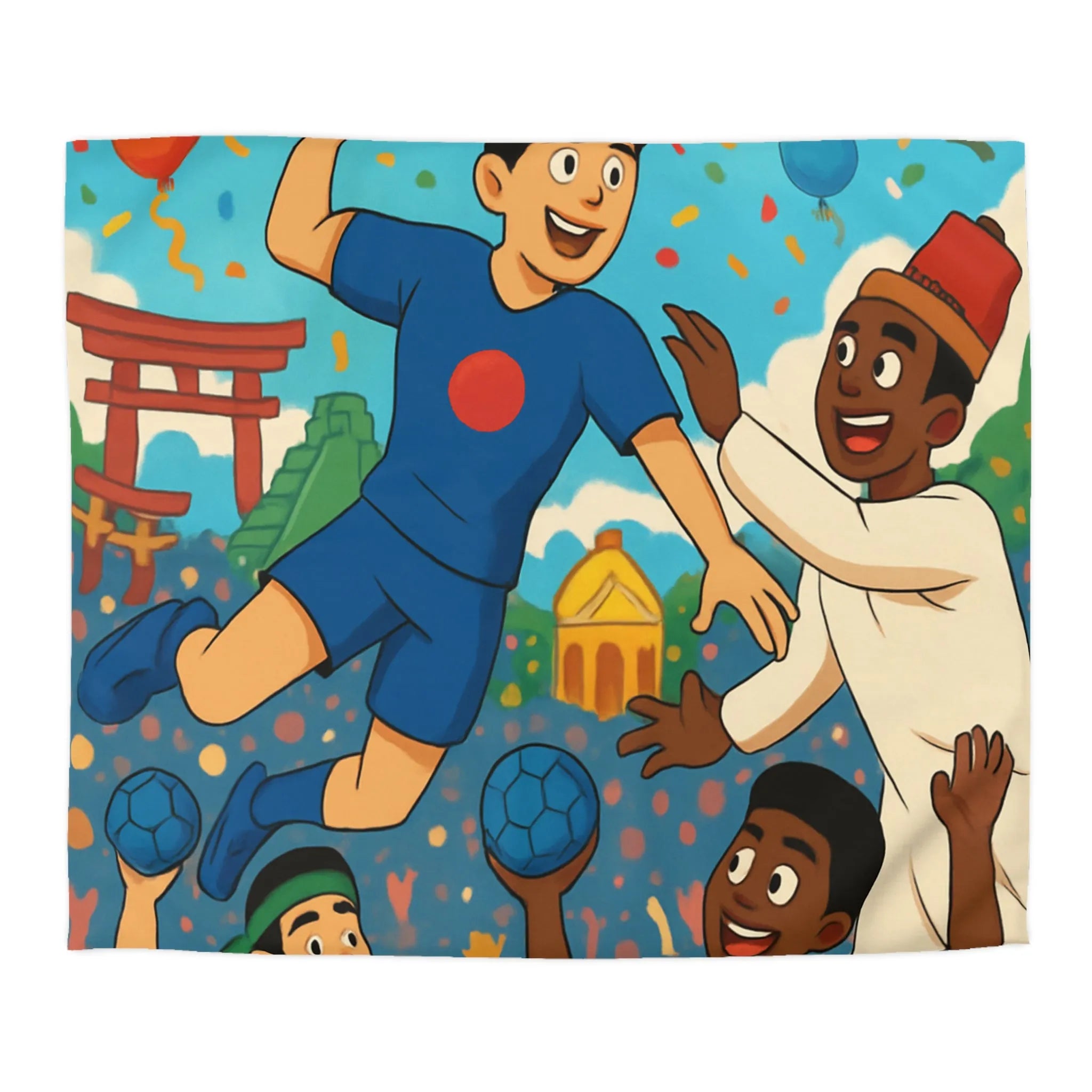 Housse de couette colorée célébrant la diversité multiculturelle avec ballons et drapeaux