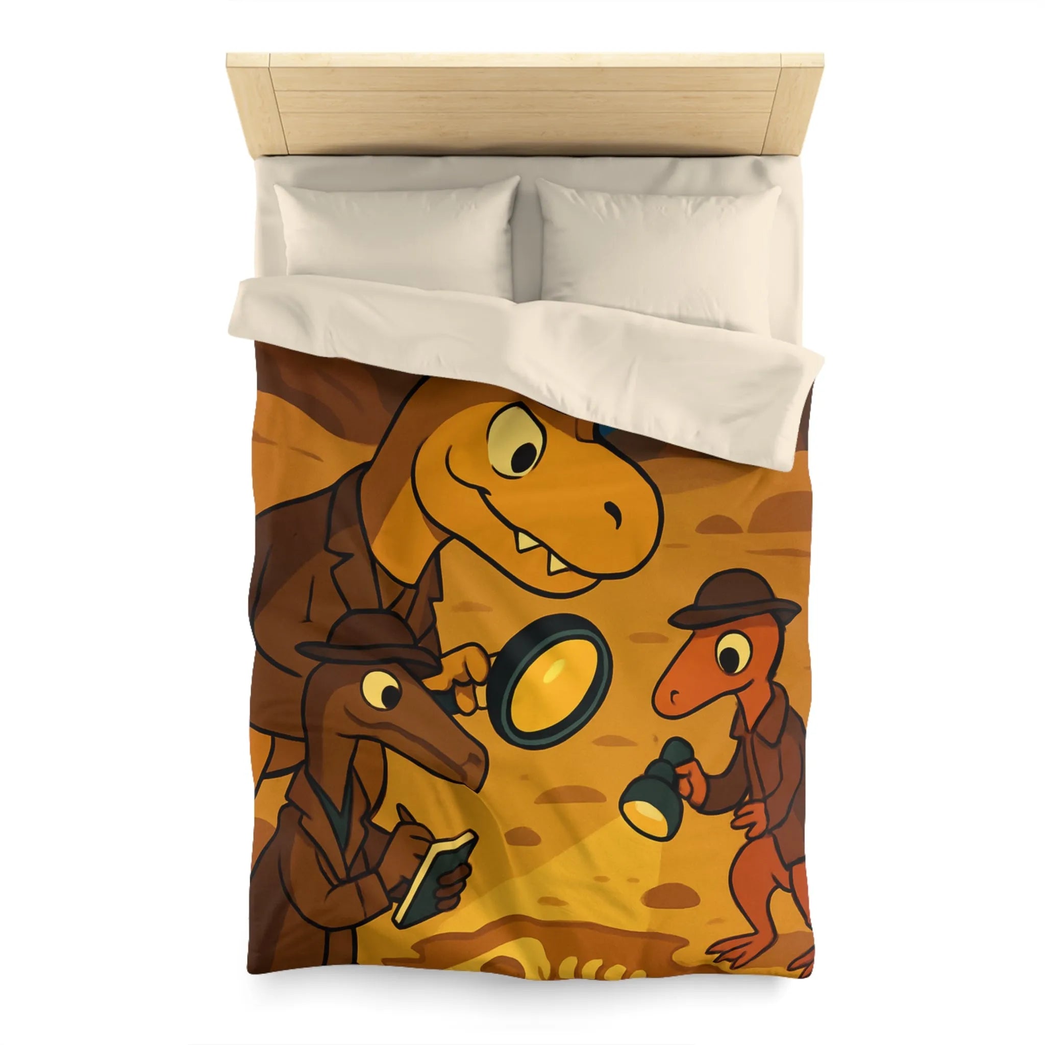 Adorables dinosaures détectives explorant des fossiles sous un ciel étoilé dans le désert