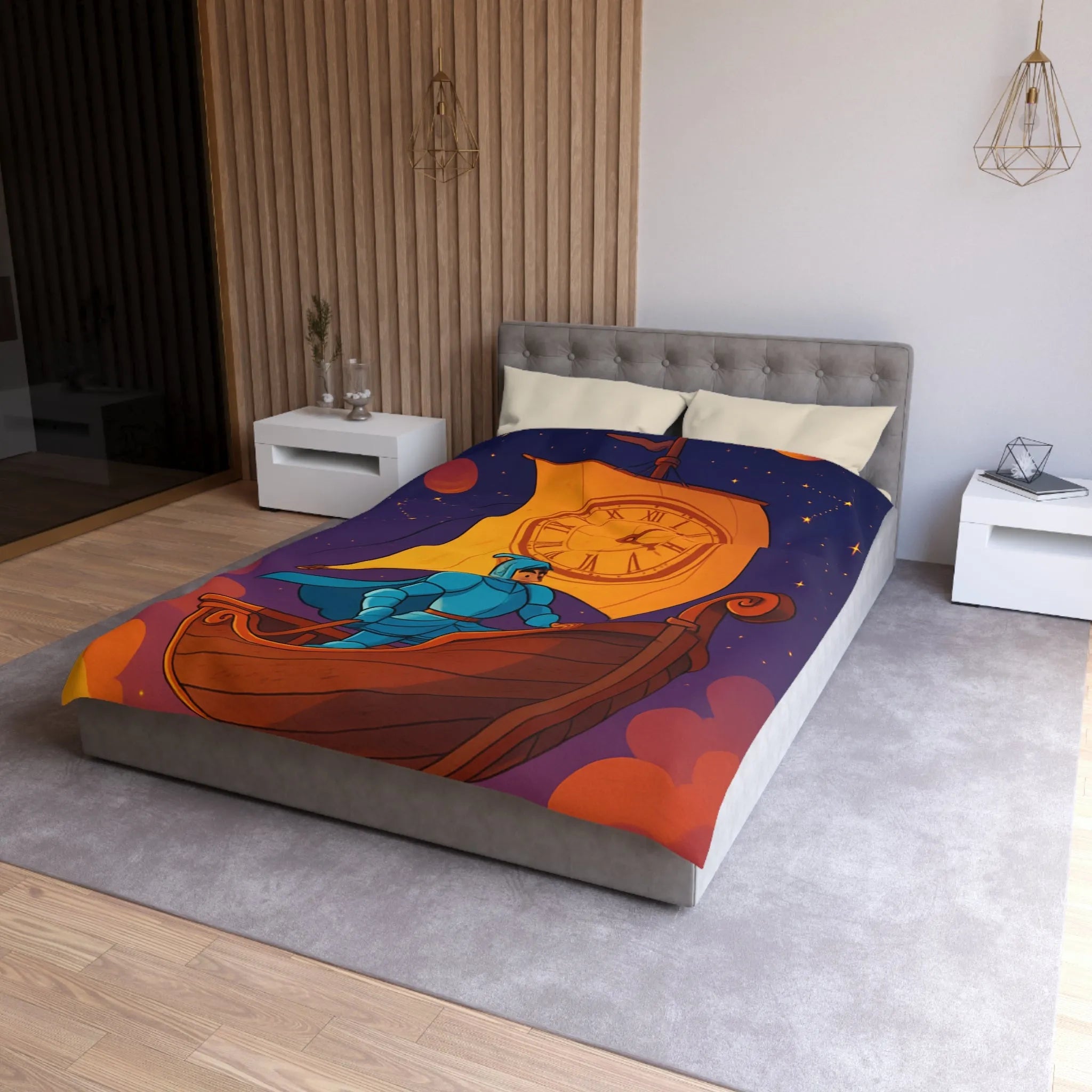 Housse de couette enfant rêveur : chevalier voyageant à travers le cosmos étoilé