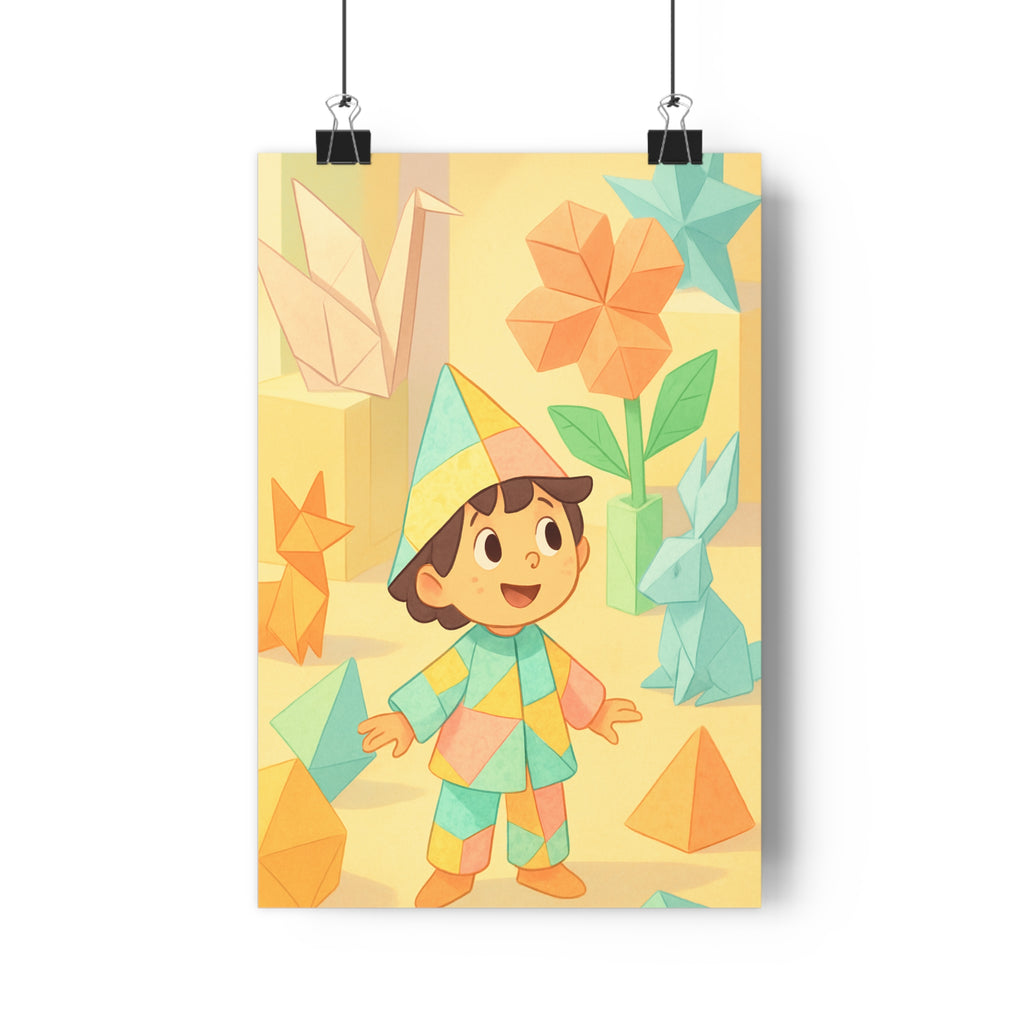Poster décoratif origami pastel bleu vert joyeux cartoon enfant chambre créative géante ludique personnalisée