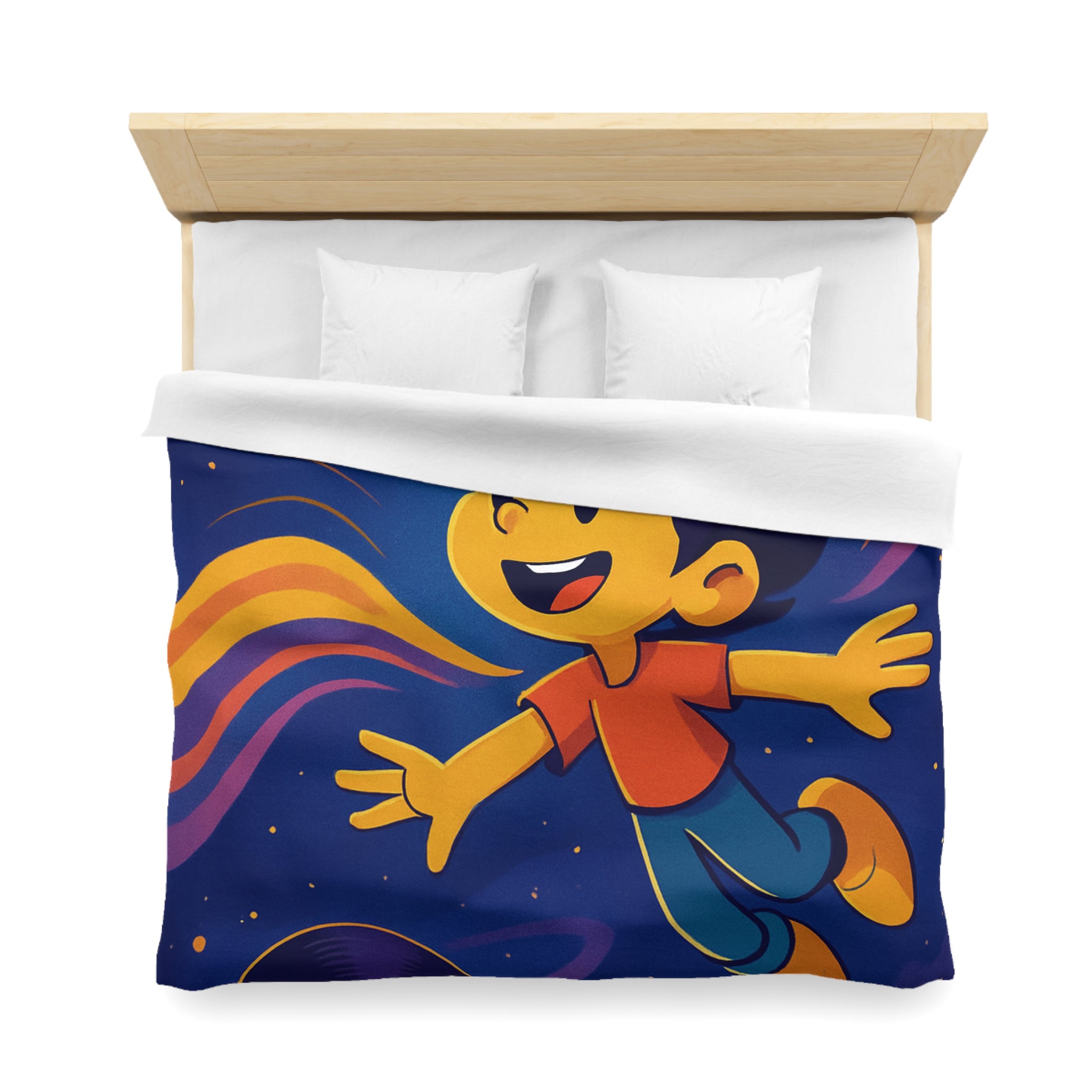 Housse de couette rêve lumineux enfant, aventure musicale, espace éclatant, design contemporain