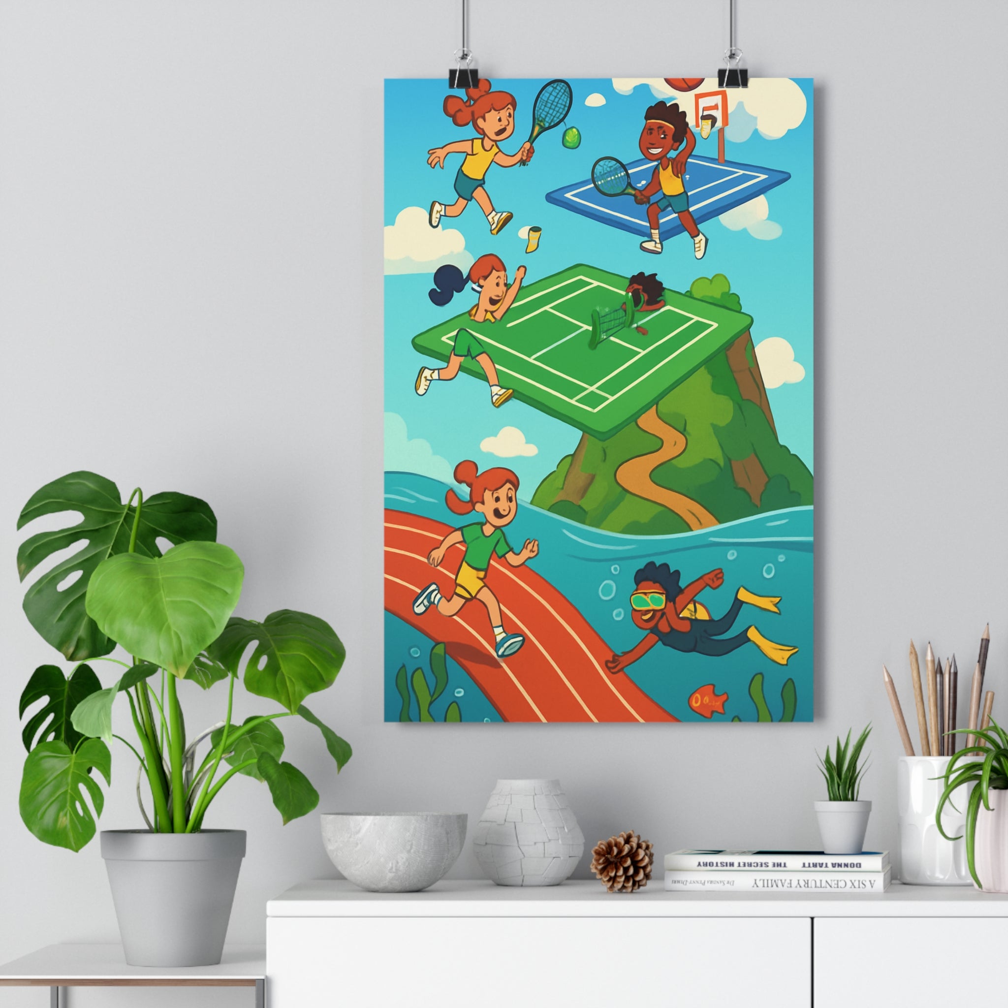Poster décoratif pastel cartoon enfant aventure joyeux sportif mural fantastique chambre design unique qualité