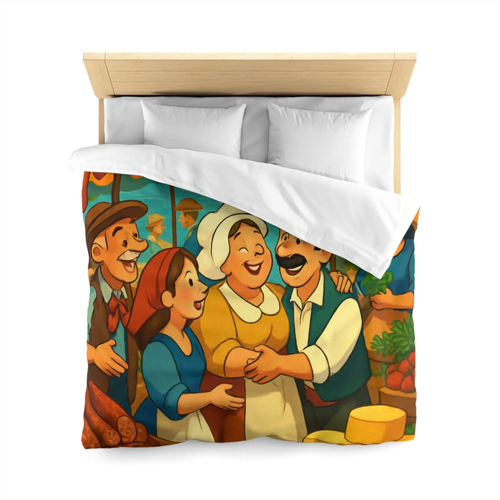 Housse de couette ambiance marché méditerranéen avec village en bord de mer