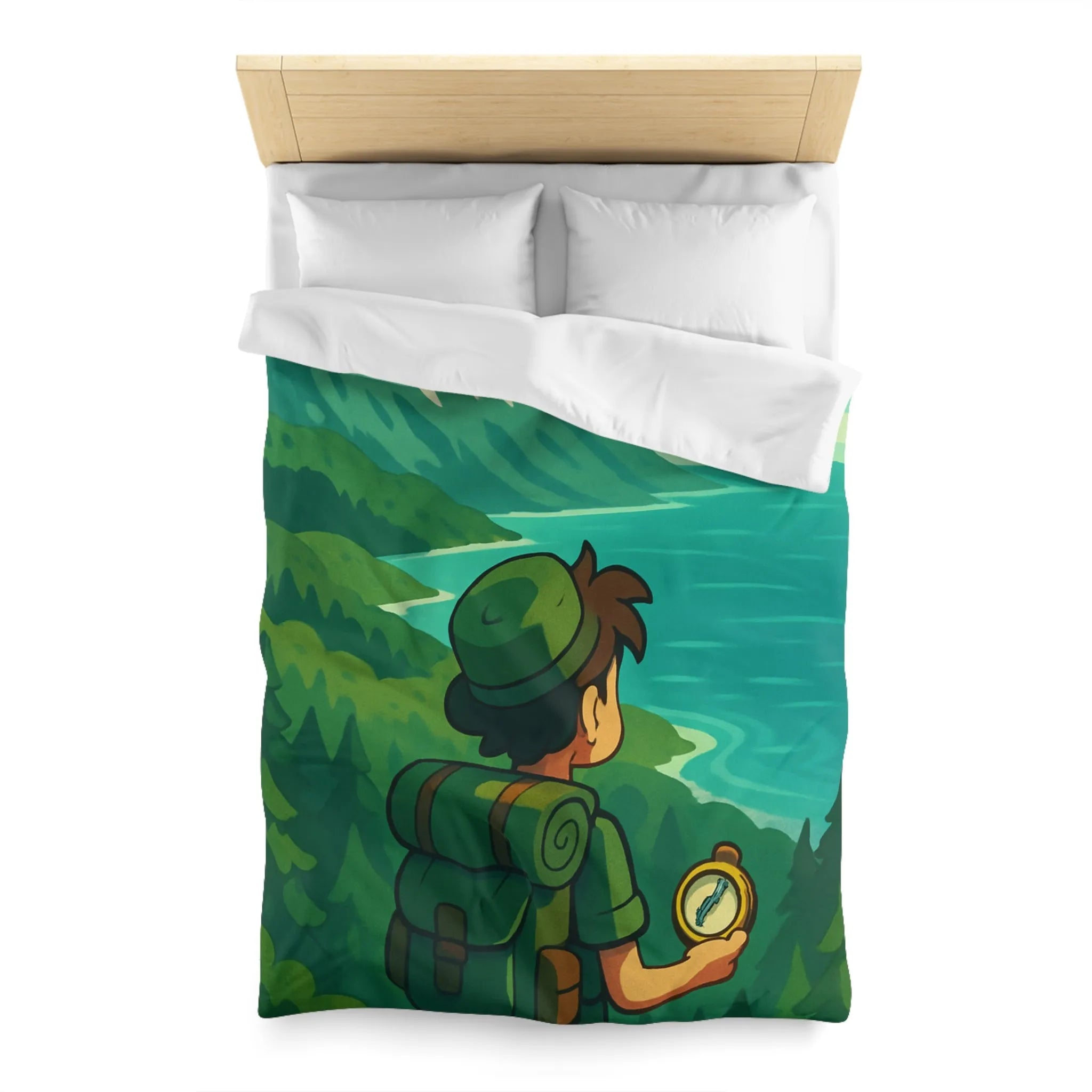 Aventure en montagne pour une housse de couette nature et voyageur contemplatif