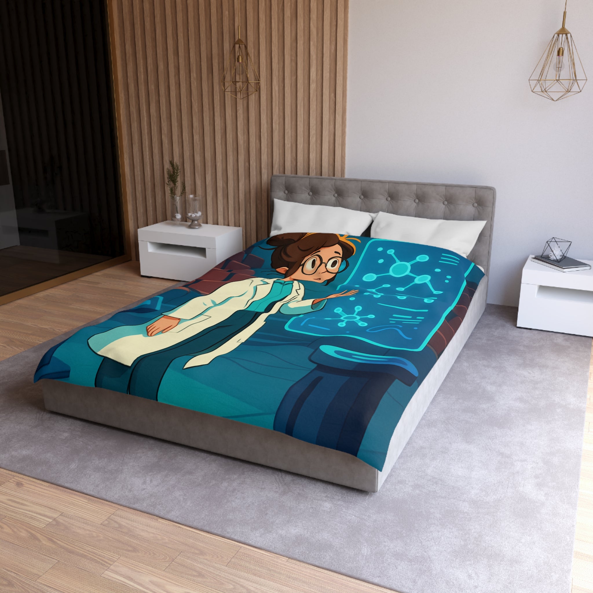 Housse de Couette Moderne avec Motif Futuriste et Design Scientifique Innovant