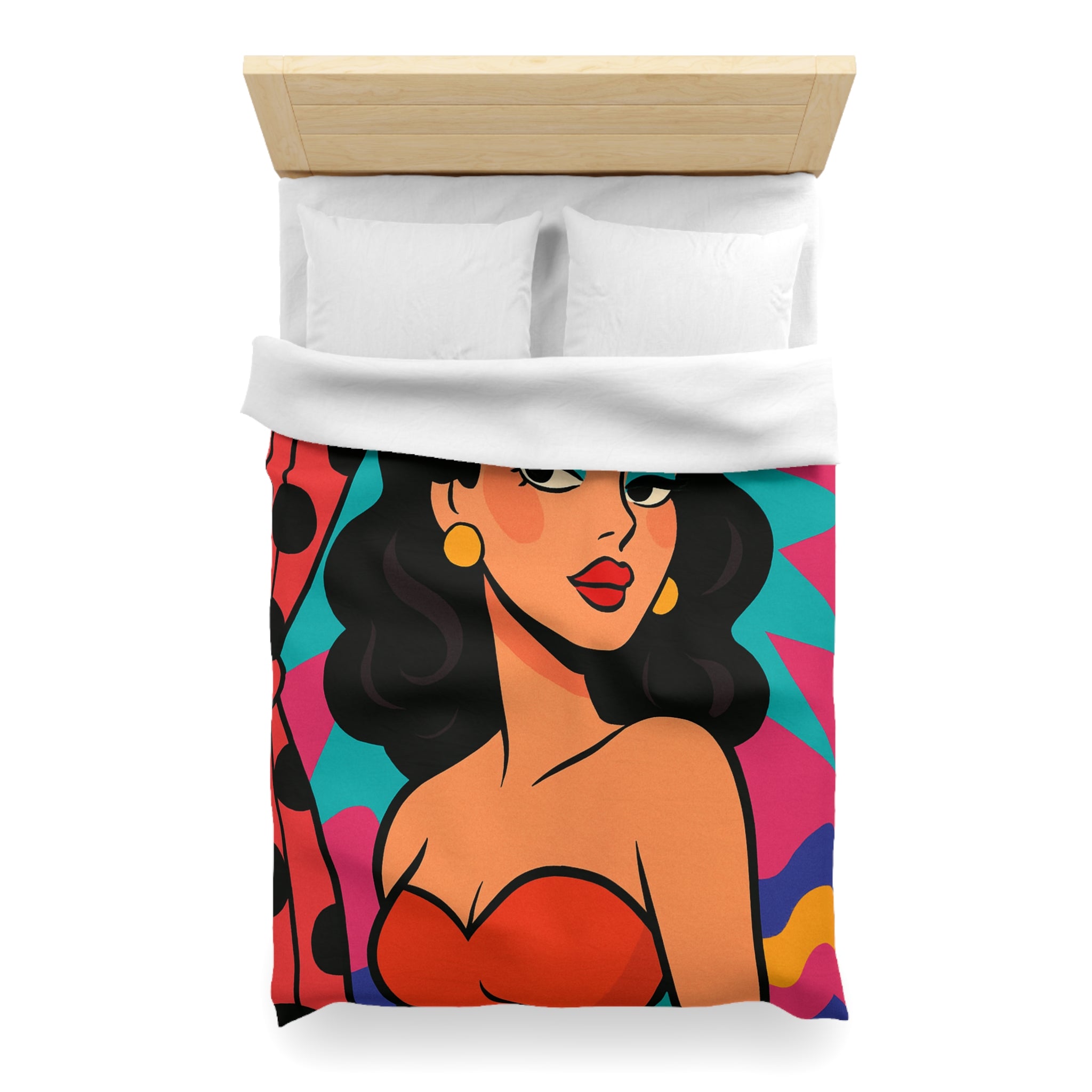 Housse de Couette Style Pop Art avec Illustration Femme Glamour et Couleurs Vives