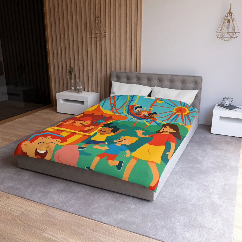 Housse de couette amusante pour enfants avec parc d'attractions coloré et joyeux
