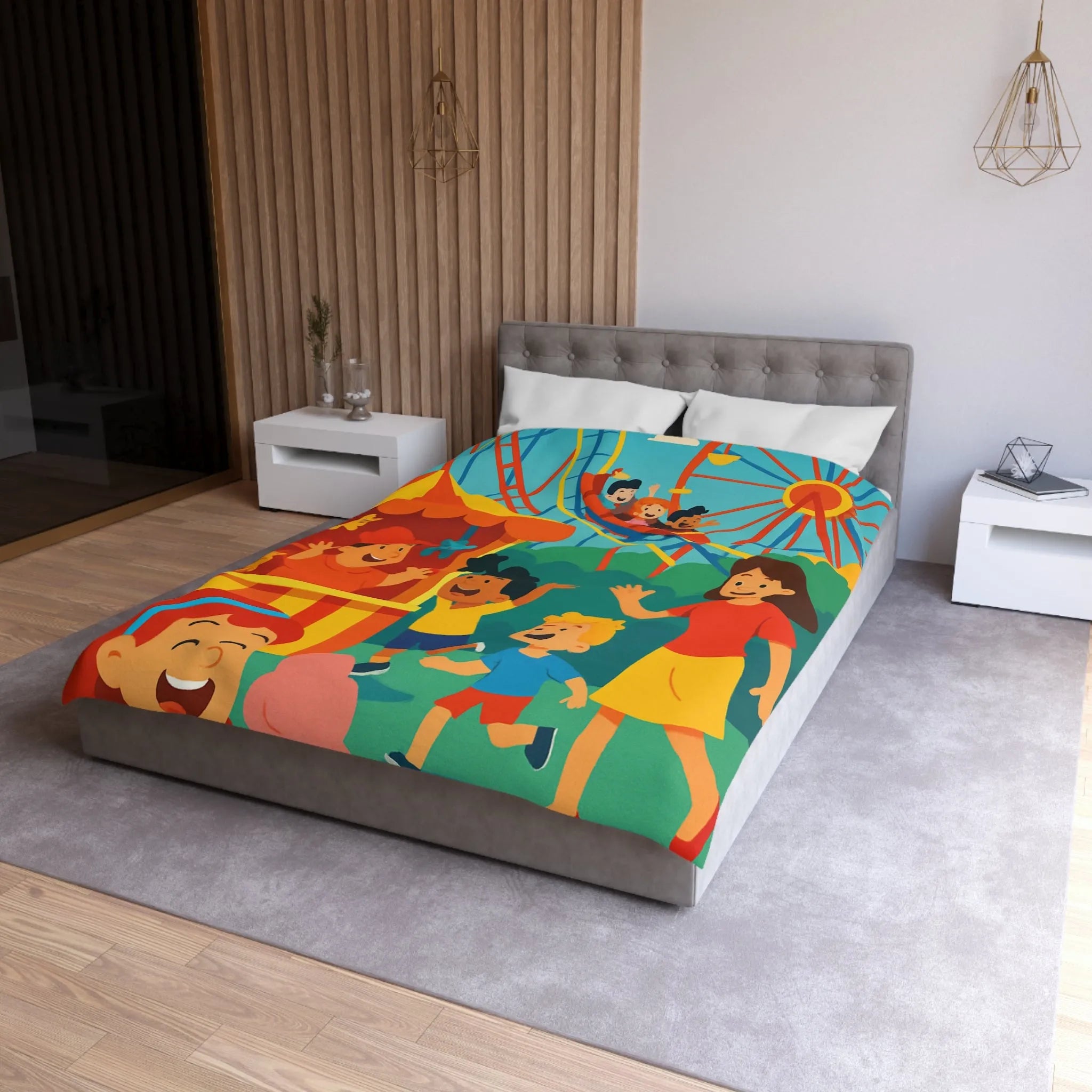 Housse de couette amusante pour enfants avec parc d'attractions coloré et joyeux