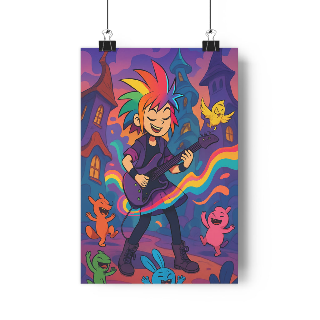 Poster décoratif vibrant multicolore fantasy cartoon joyeux musique enfant chambre salon créatif dynamique ambiance