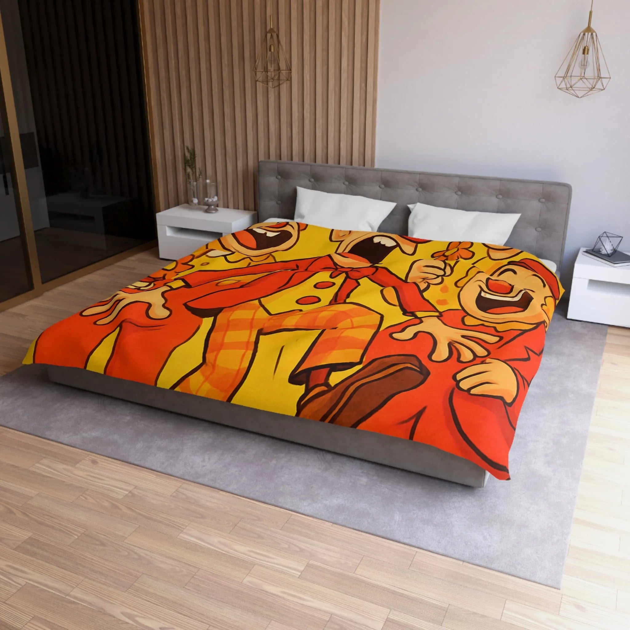 Housse de Couette Colorée avec Design Amusant de Clowns et Bananes Glissantes