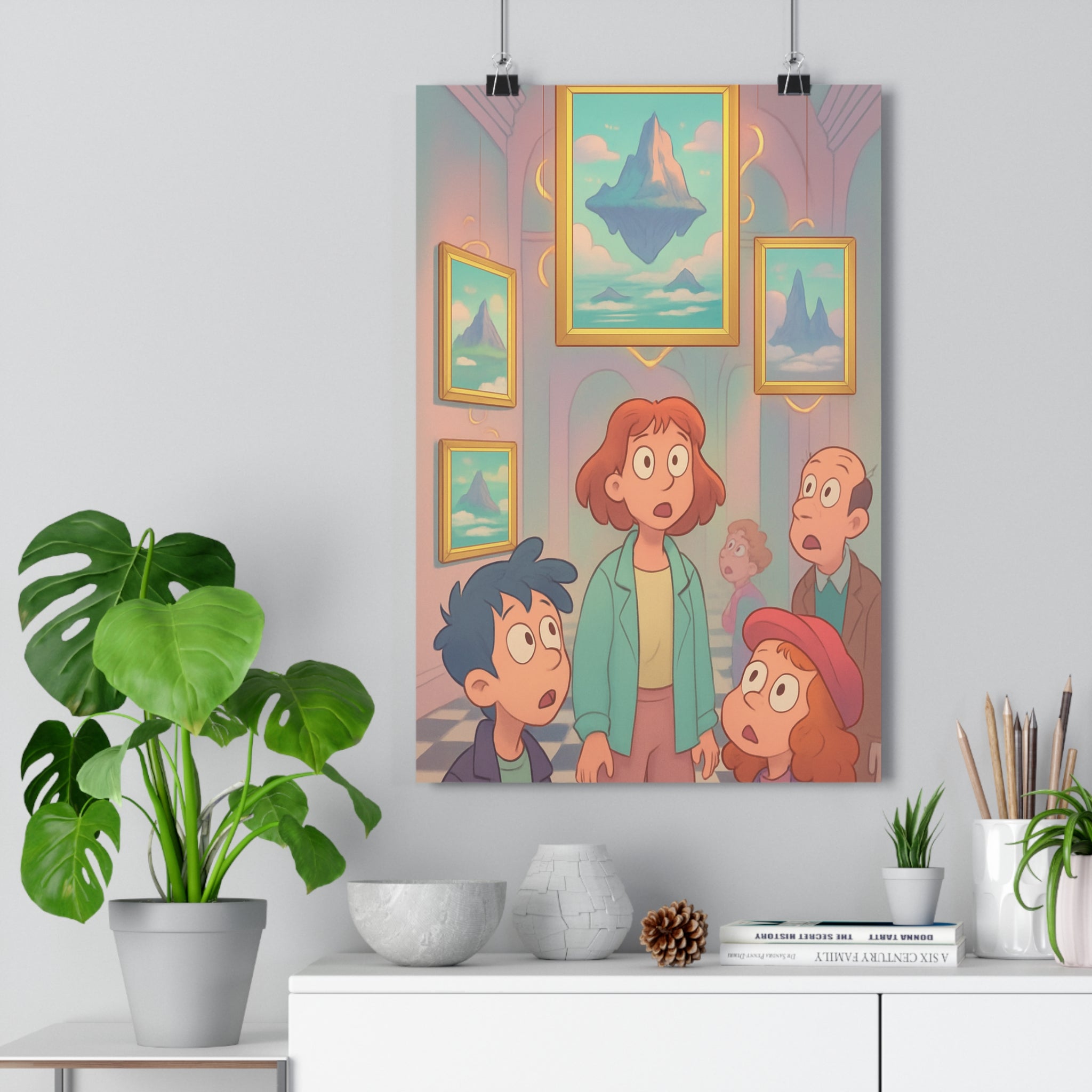 Poster décoratif surréaliste art fantastique pastel doré onirique montagne intérieur salon chambre 30x46 qualité