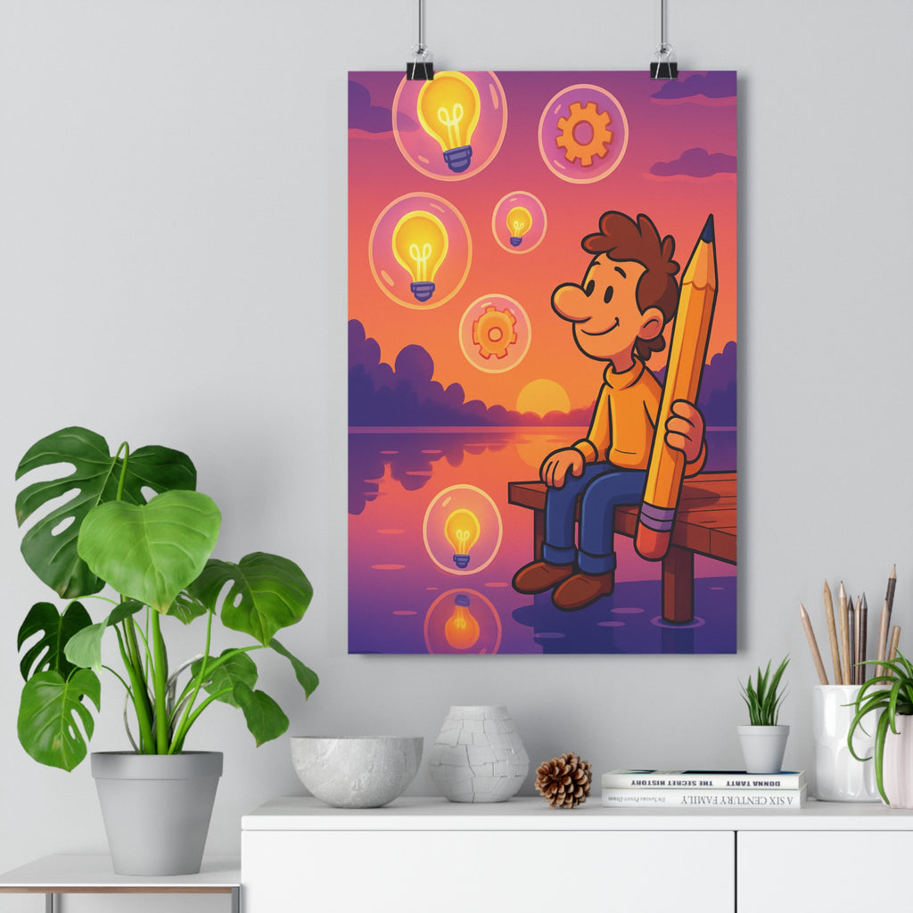 Poster décoratif cartoon créatif orange rouge enfant bureau inspirant moderne lumineux idée créativité qualité