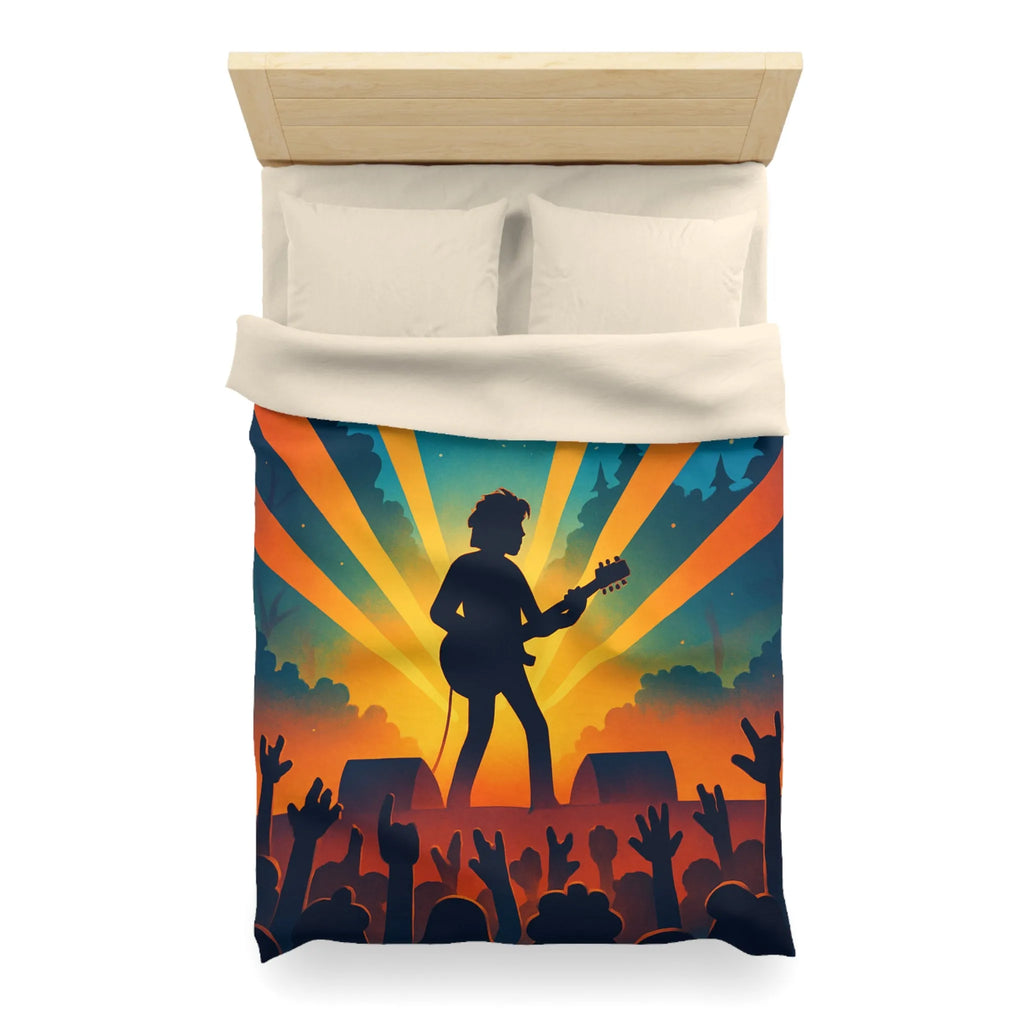 Housse de couette concert rock silhouette guitare ambiance nocturne festival forêt étoiles