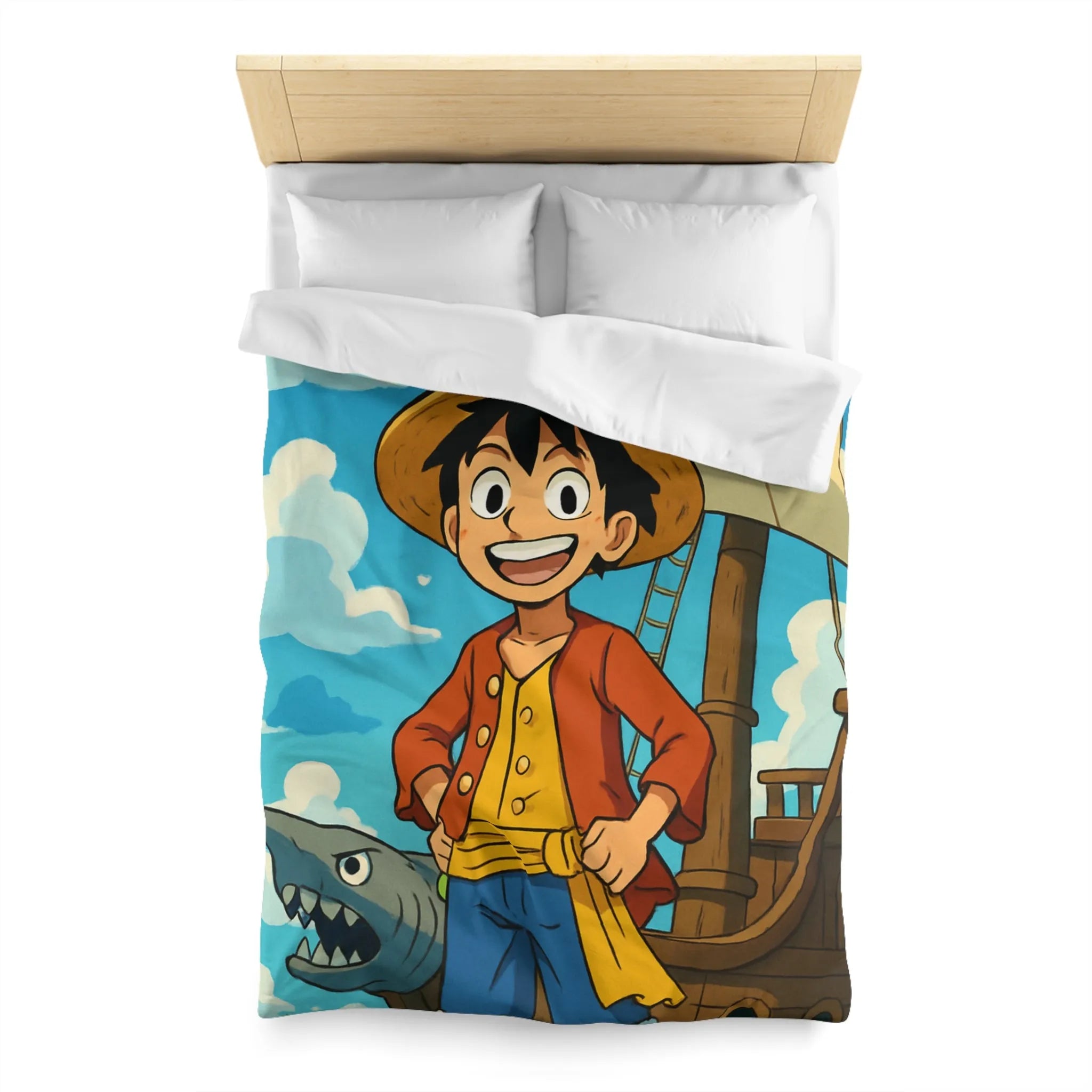 Housse de Couette Anime Pirate Enfant Aventure Bateau Mer Ciel Bleu Nuages