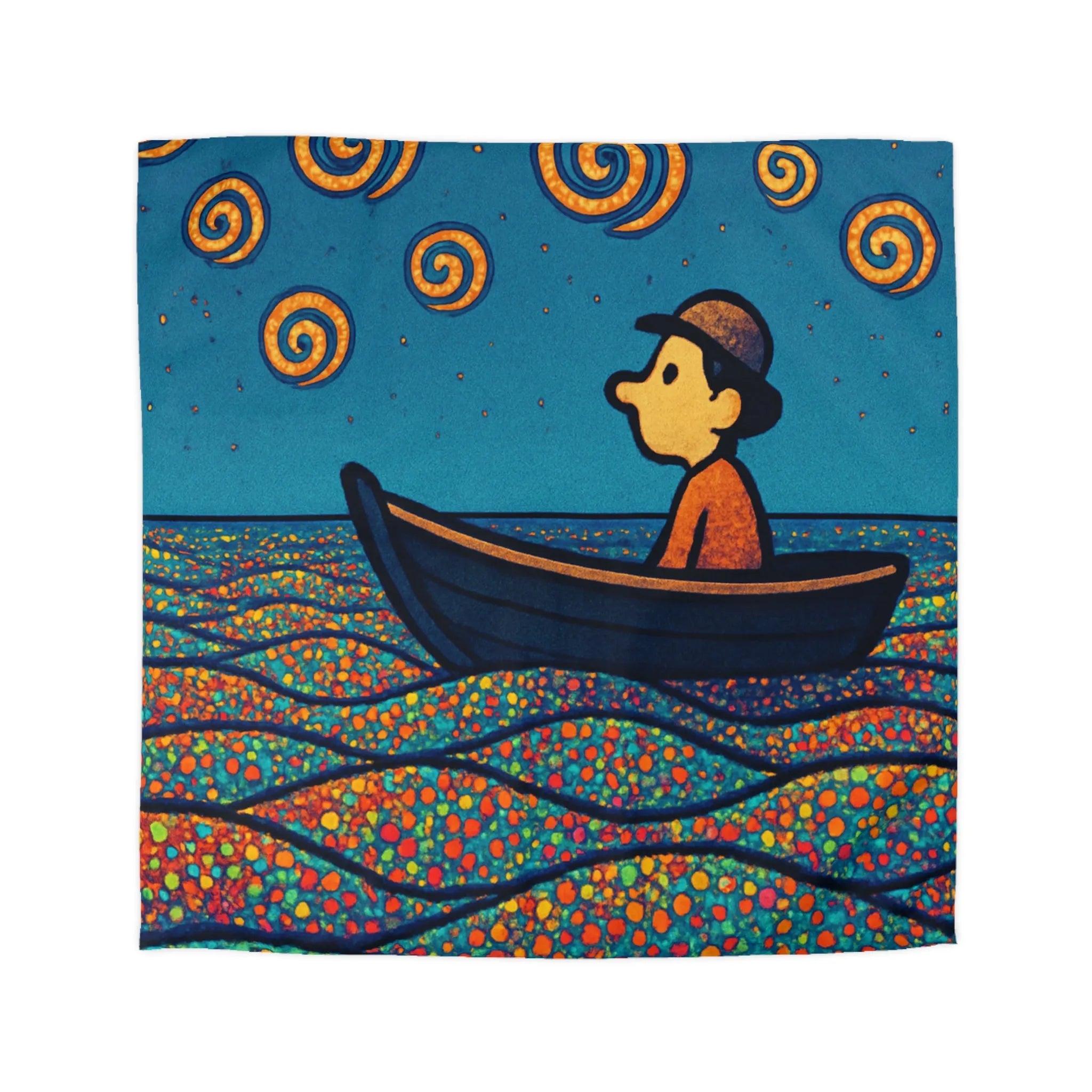 Housse de couette artistique avec motifs oniriques de mer et ciel étoilé