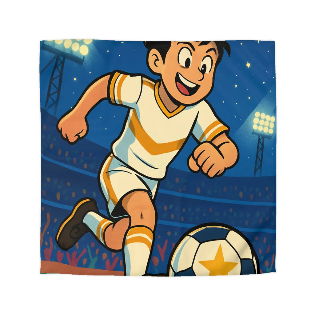 Housse de couette enfant avec joueur de foot stylisé sous ciel étoilé vibrant