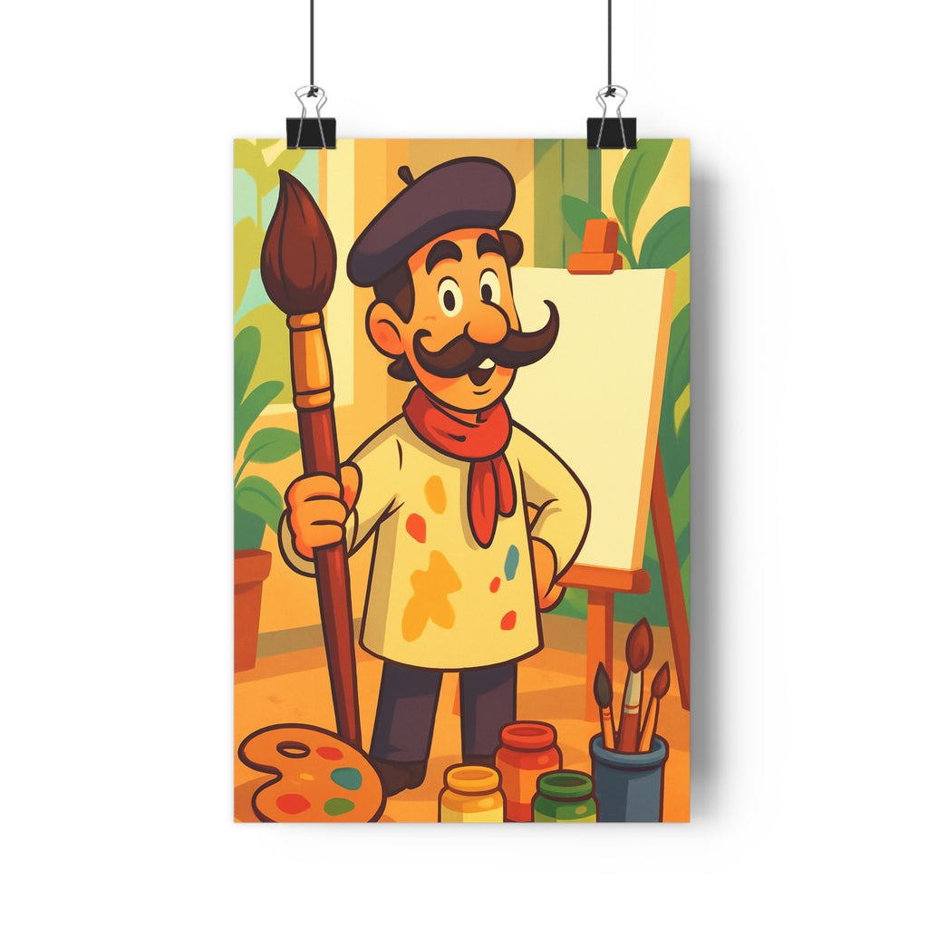 Poster décoratif artiste joyeux cartoon années 70 coloré chaud ludique créatif salon chambre vintage