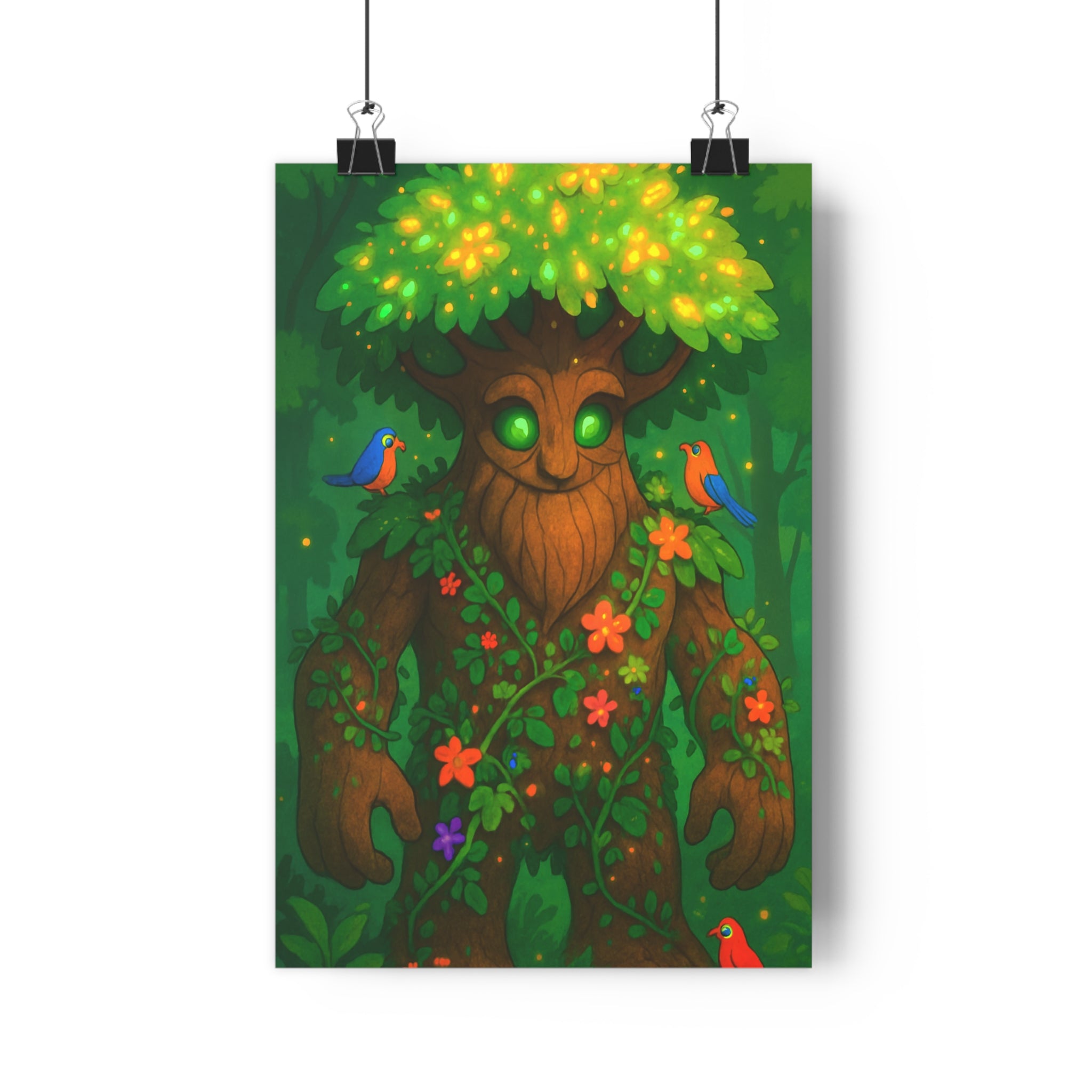 Poster décoratif arbre coloré cartoon magique enfant chambre joyeux nature lumineux oiseaux aventure mur