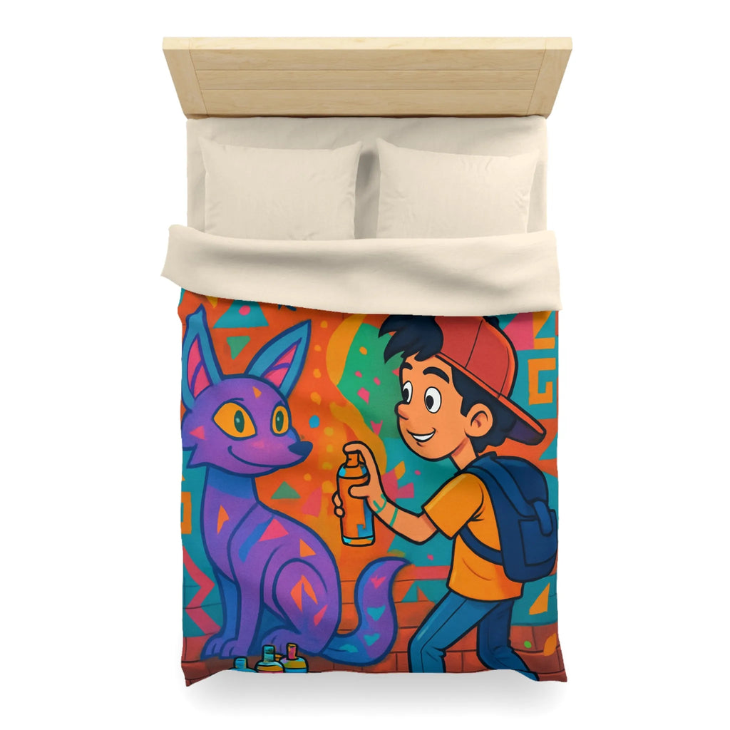 Housse de couette colorée pour enfant avec motifs graffiti et animaux urbains