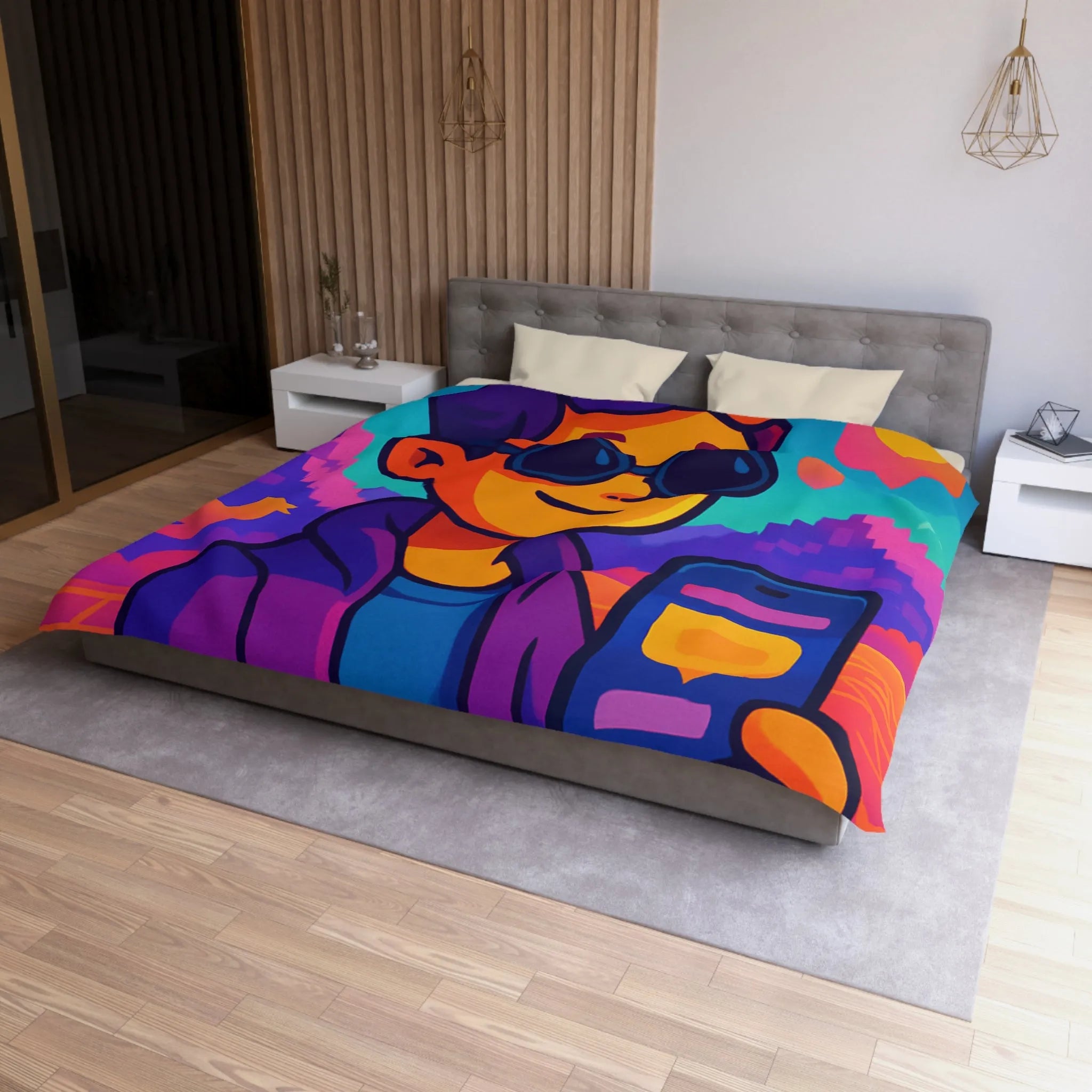Housse de Couette Idéale pour Chambre Moderne avec Motifs Numériques Abstraits et Colorés