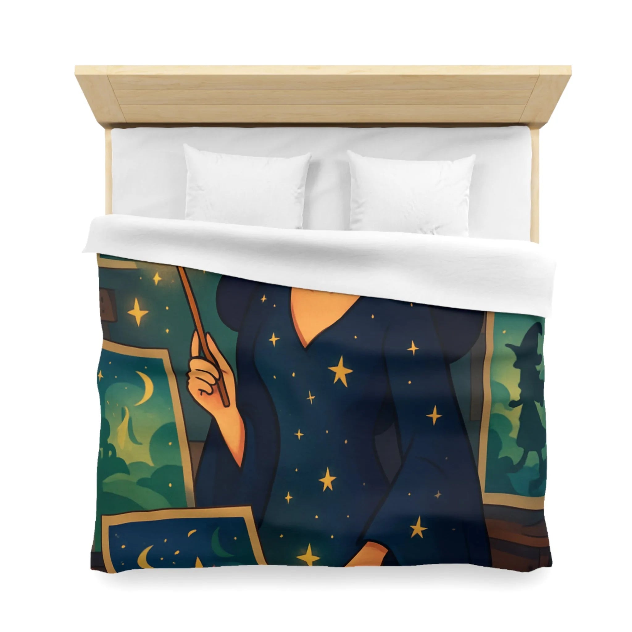 Housse de couette magique avec motif étoilé et créatures fantastiques pour chambre féérique
