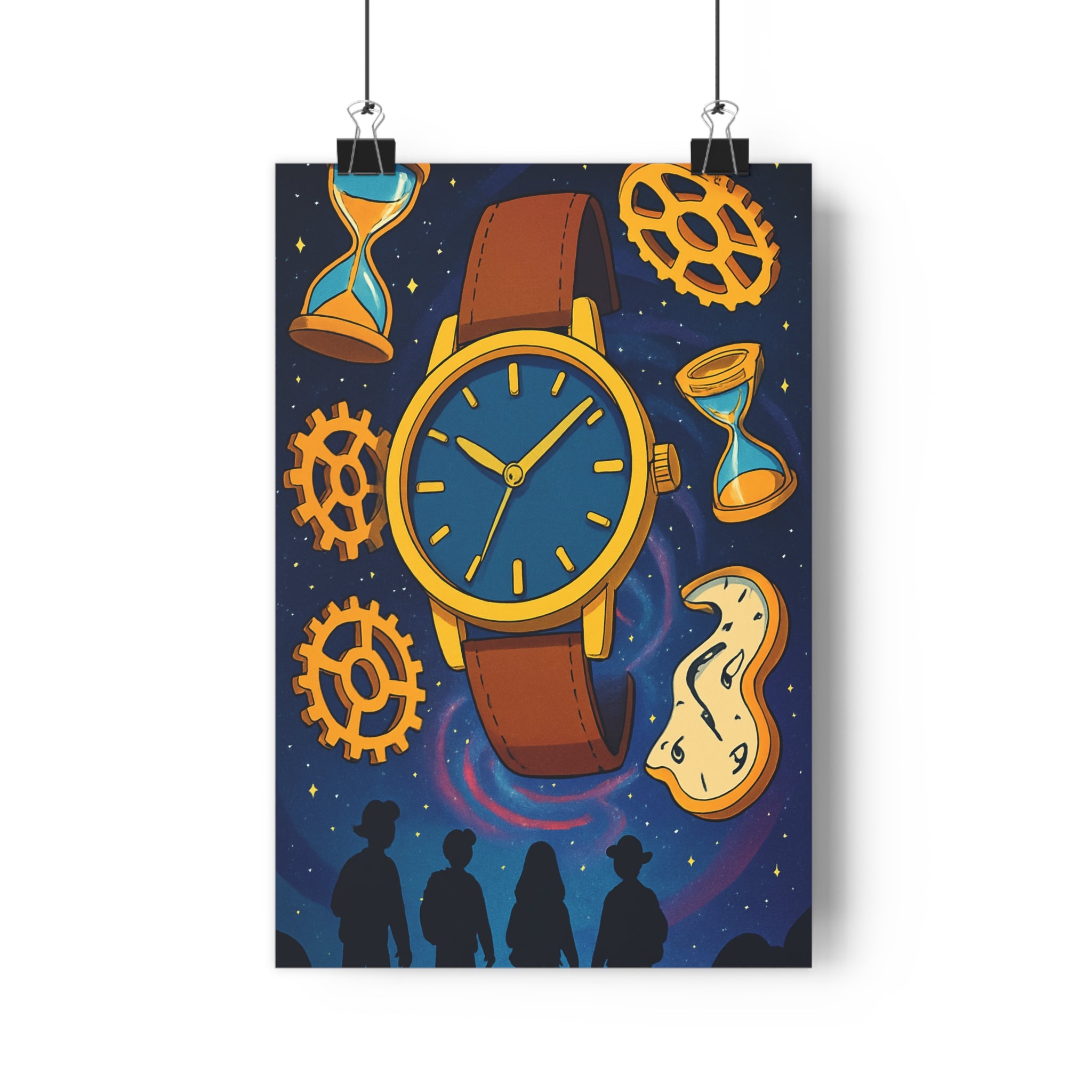 Poster décoratif art abstrait bleu jaune brun rétro dynamique bureau chambre design tendance élégant