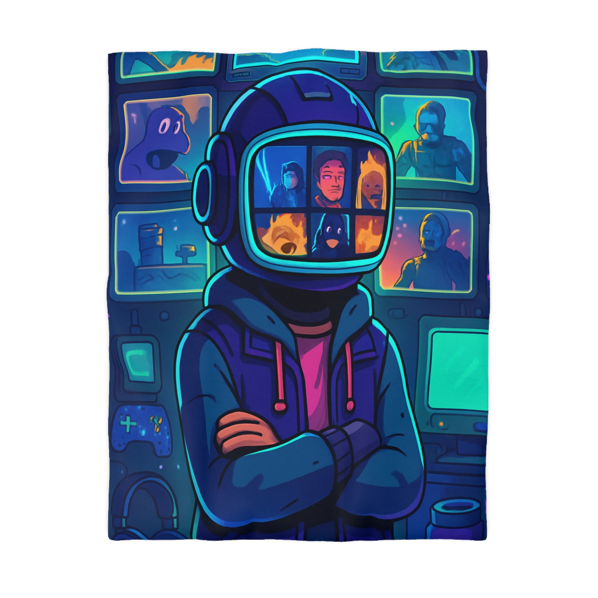 Plongée En Épopée Virtuelle Avec Dessins Animés Futuristes Pour Housse De Couette