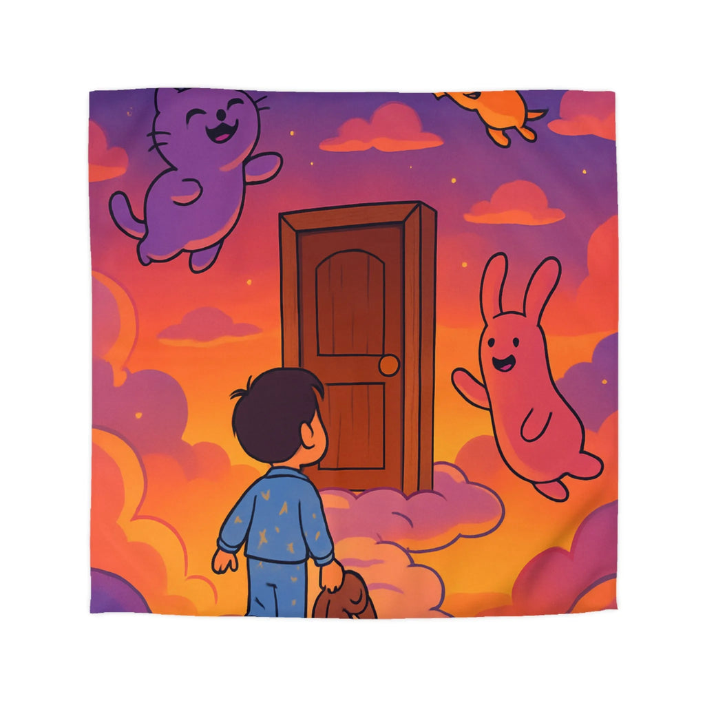 Housse de couette enfants : rêves colorés avec nuages et créatures magiques amusantes