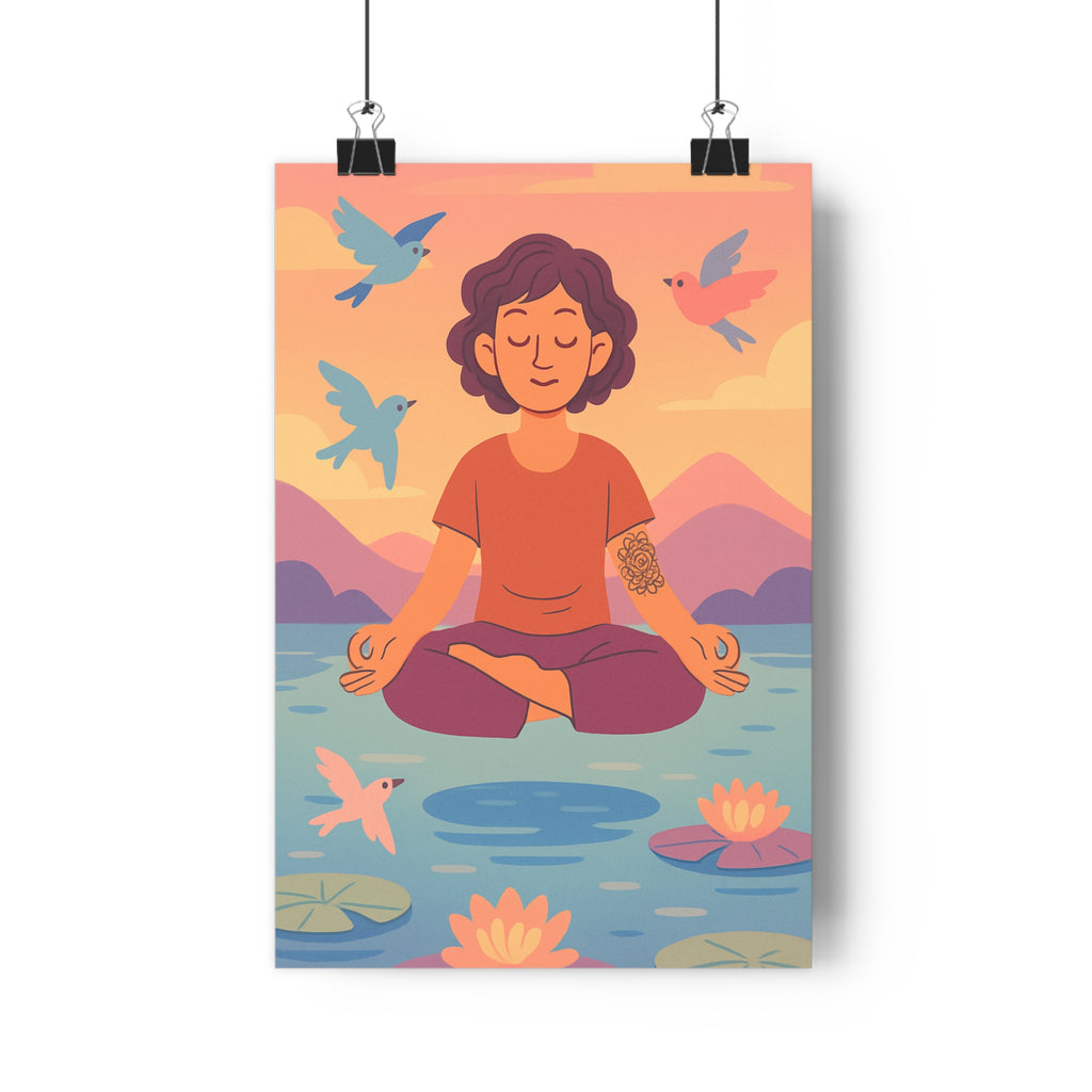 Poster décoratif méditation zen pastel rose violet salon détente ambiance sereine mur bureau qualité